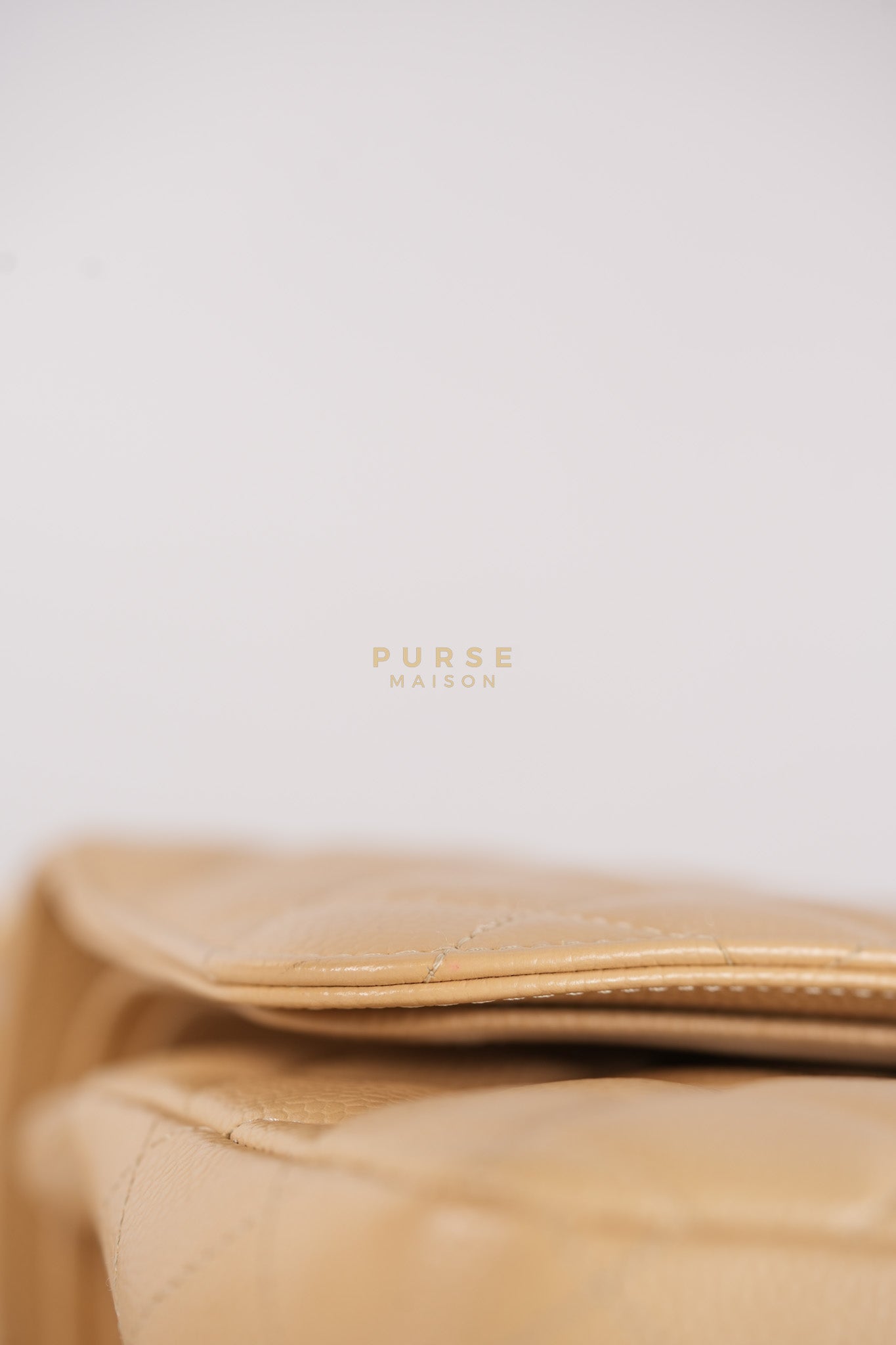 Classic Double Flap Jumbo in Beige Quilted Caviar Leather & Gold Hardware Series 23 | Purse Maison Luxury Bags Shop