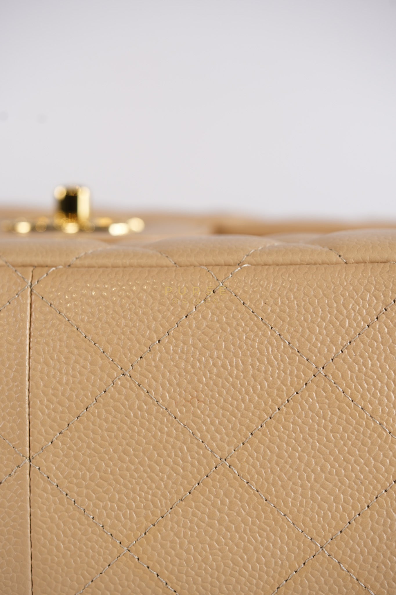 Classic Double Flap Jumbo in Beige Quilted Caviar Leather & Gold Hardware Series 23 | Purse Maison Luxury Bags Shop