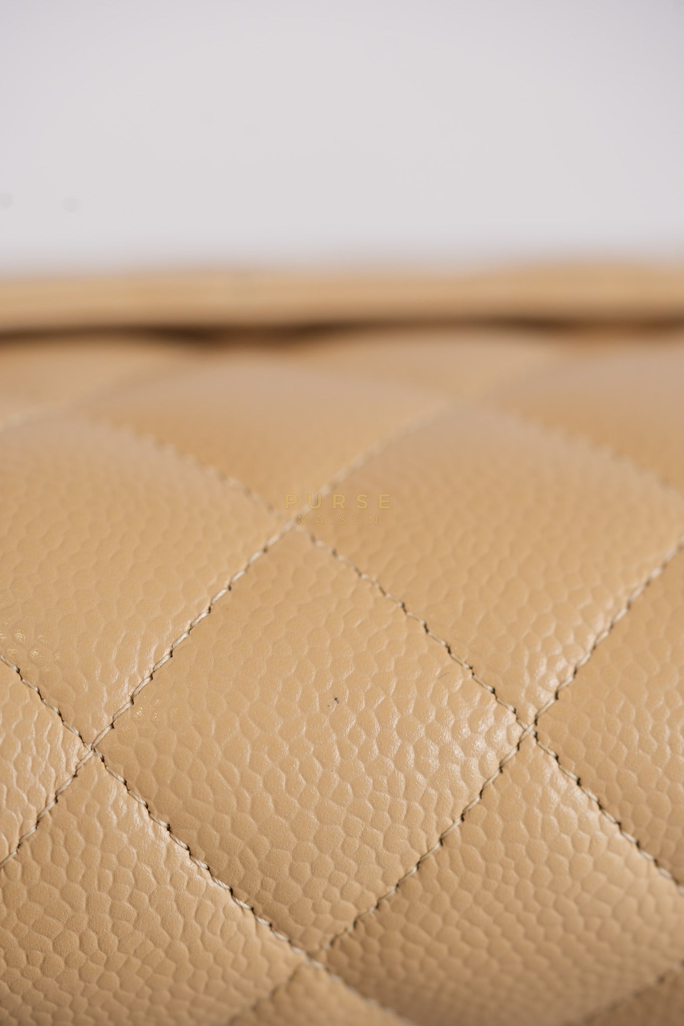 Classic Double Flap Jumbo in Beige Quilted Caviar Leather & Gold Hardware Series 23 | Purse Maison Luxury Bags Shop