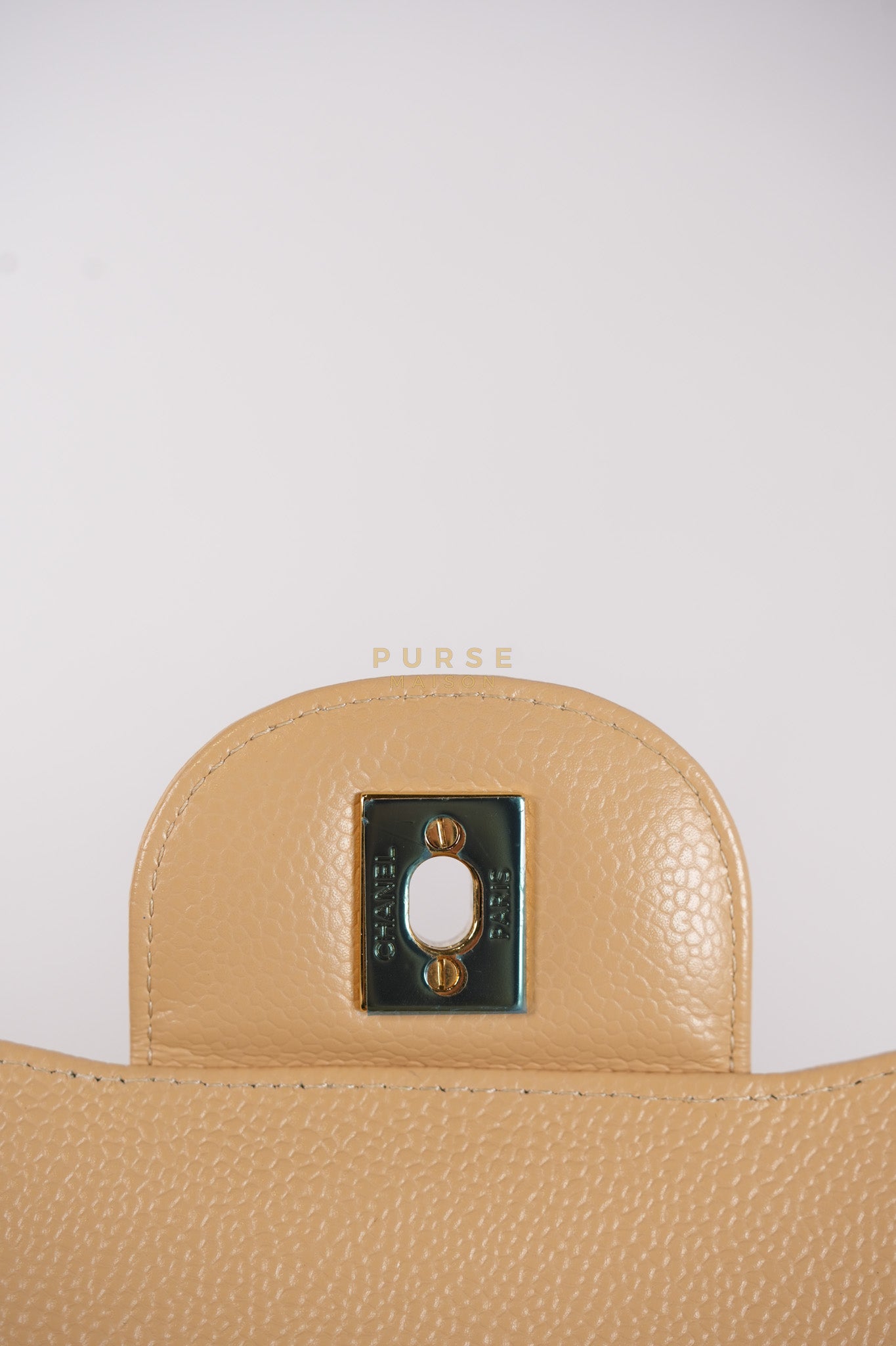 Classic Double Flap Jumbo in Beige Quilted Caviar Leather & Gold Hardware Series 23 | Purse Maison Luxury Bags Shop