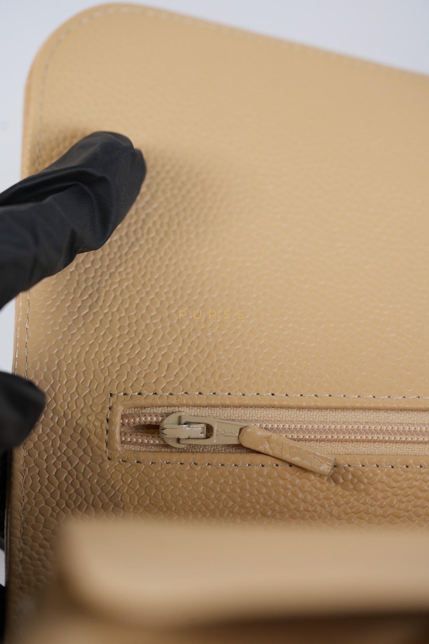 Classic Double Flap Jumbo in Beige Quilted Caviar Leather & Gold Hardware Series 23 | Purse Maison Luxury Bags Shop