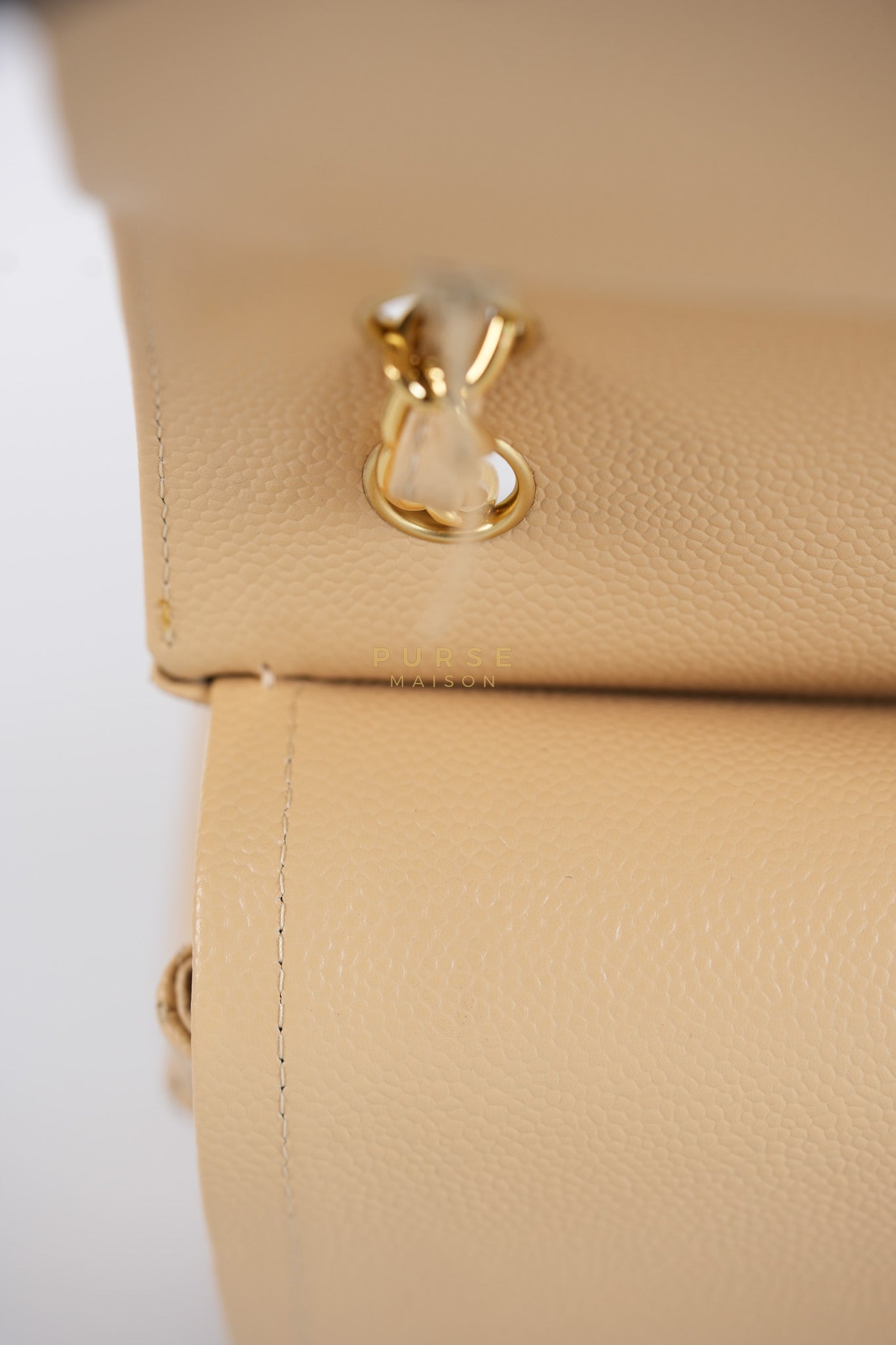 Classic Double Flap Jumbo in Beige Quilted Caviar Leather & Gold Hardware Series 23 | Purse Maison Luxury Bags Shop