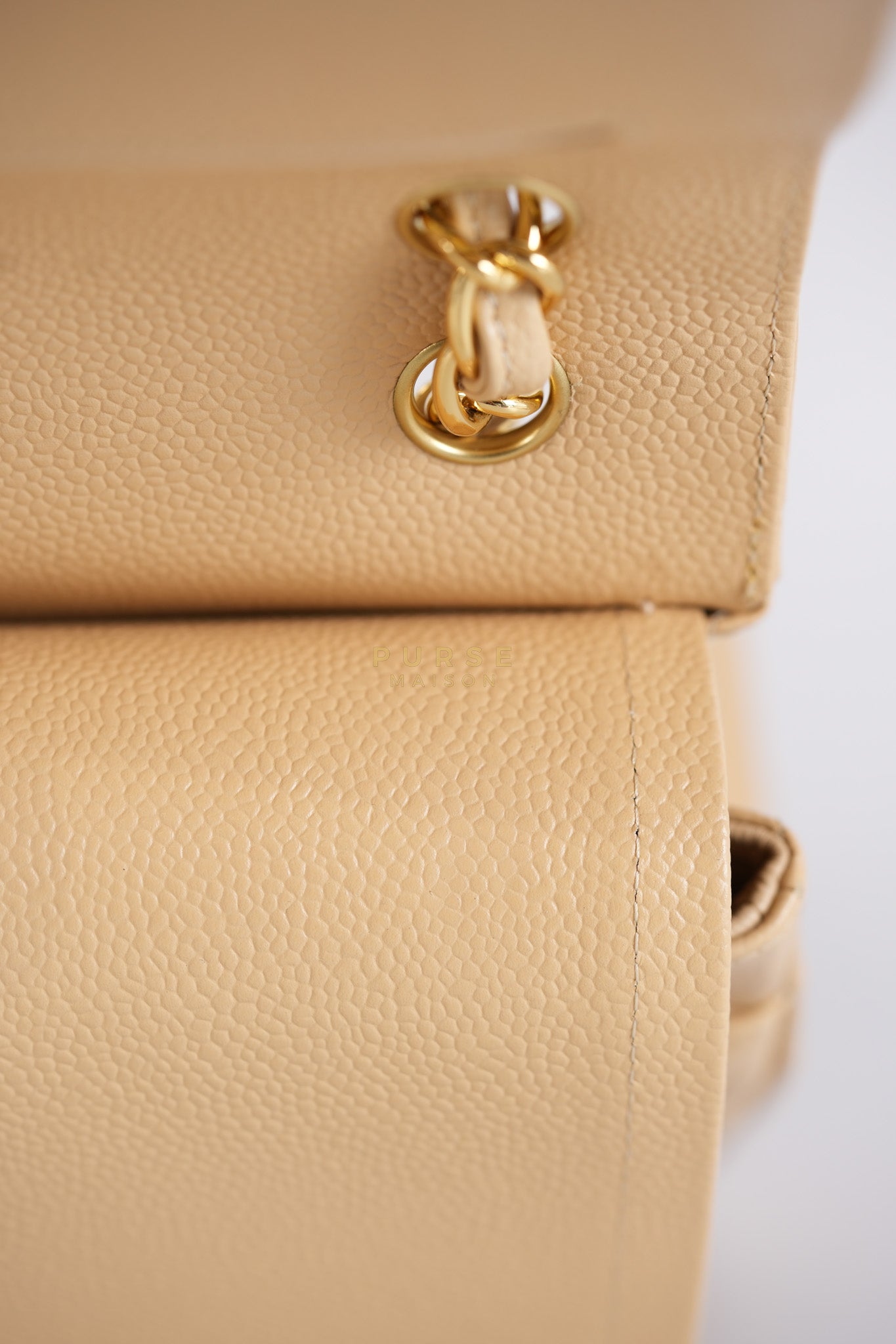 Classic Double Flap Jumbo in Beige Quilted Caviar Leather & Gold Hardware Series 23 | Purse Maison Luxury Bags Shop