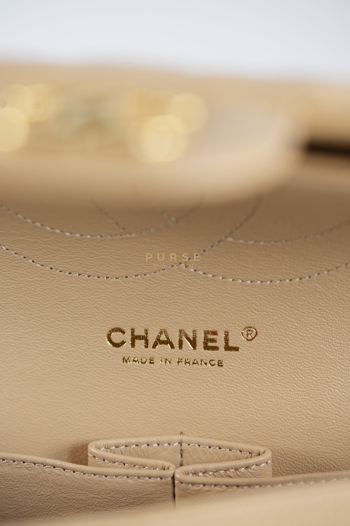 Classic Double Flap Jumbo in Beige Quilted Caviar Leather & Gold Hardware Series 23 | Purse Maison Luxury Bags Shop