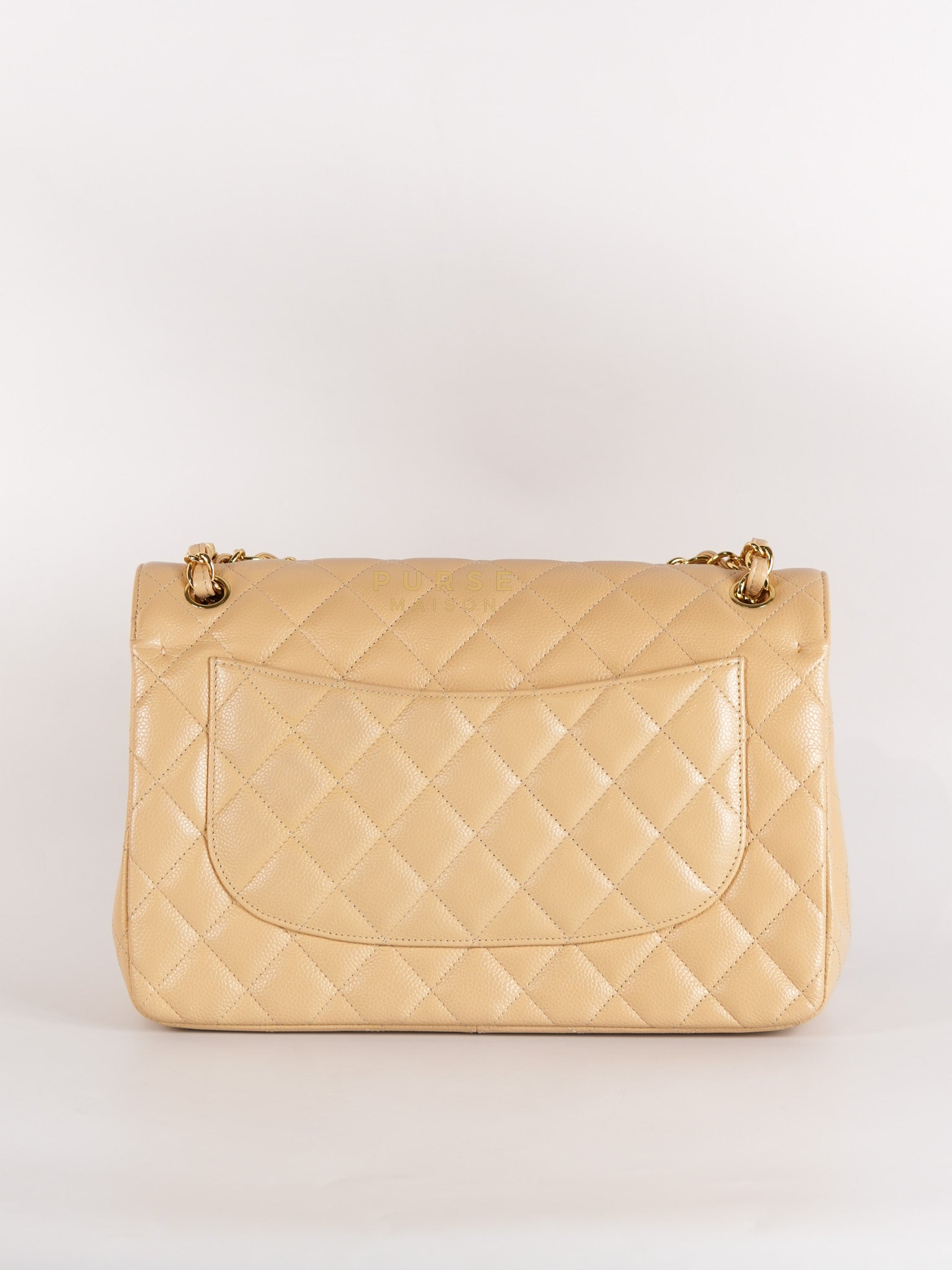 Classic Double Flap Jumbo in Beige Quilted Caviar Leather & Gold Hardware Series 23 | Purse Maison Luxury Bags Shop