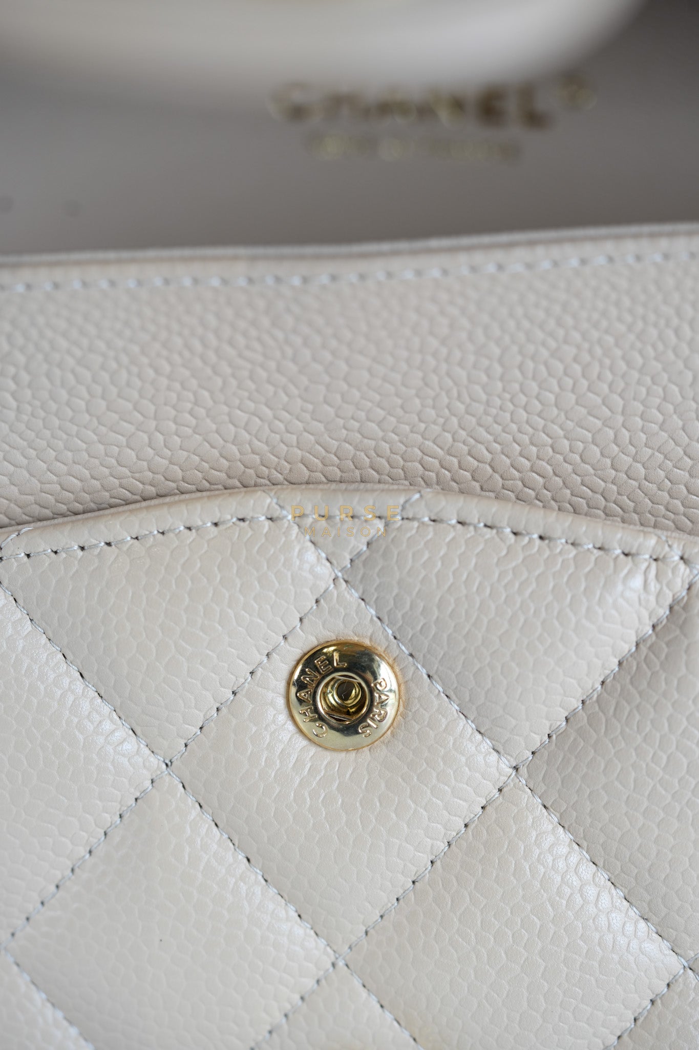 Classic Double Flap Jumbo in Beige Quilted Caviar Leather & Gold Hardware Series 23 | Purse Maison Luxury Bags Shop