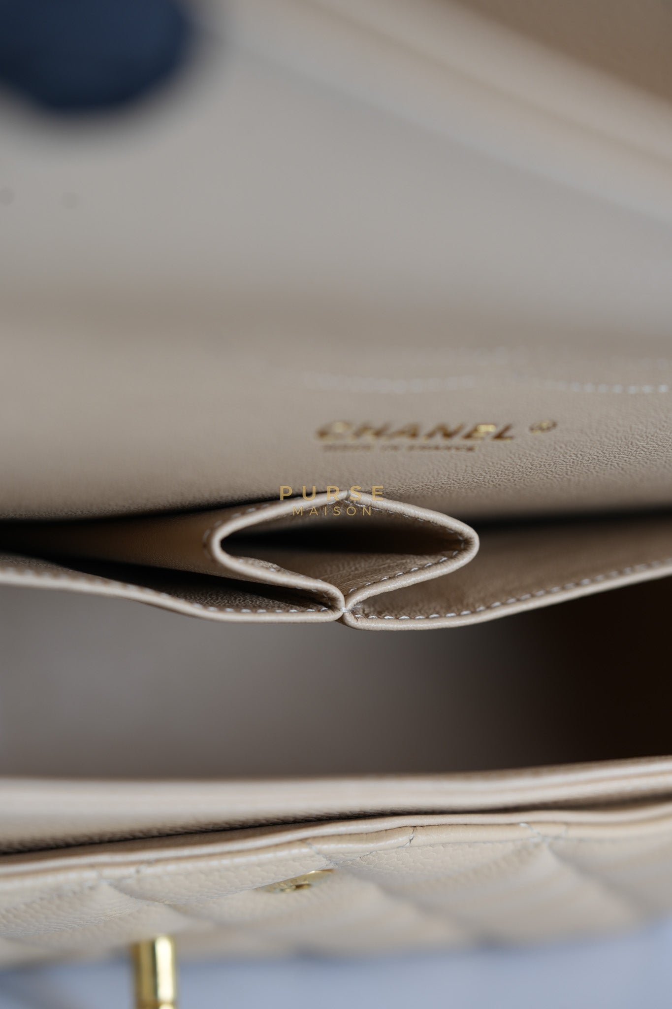 Classic Double Flap Jumbo in Beige Quilted Caviar Leather & Gold Hardware Series 23 | Purse Maison Luxury Bags Shop