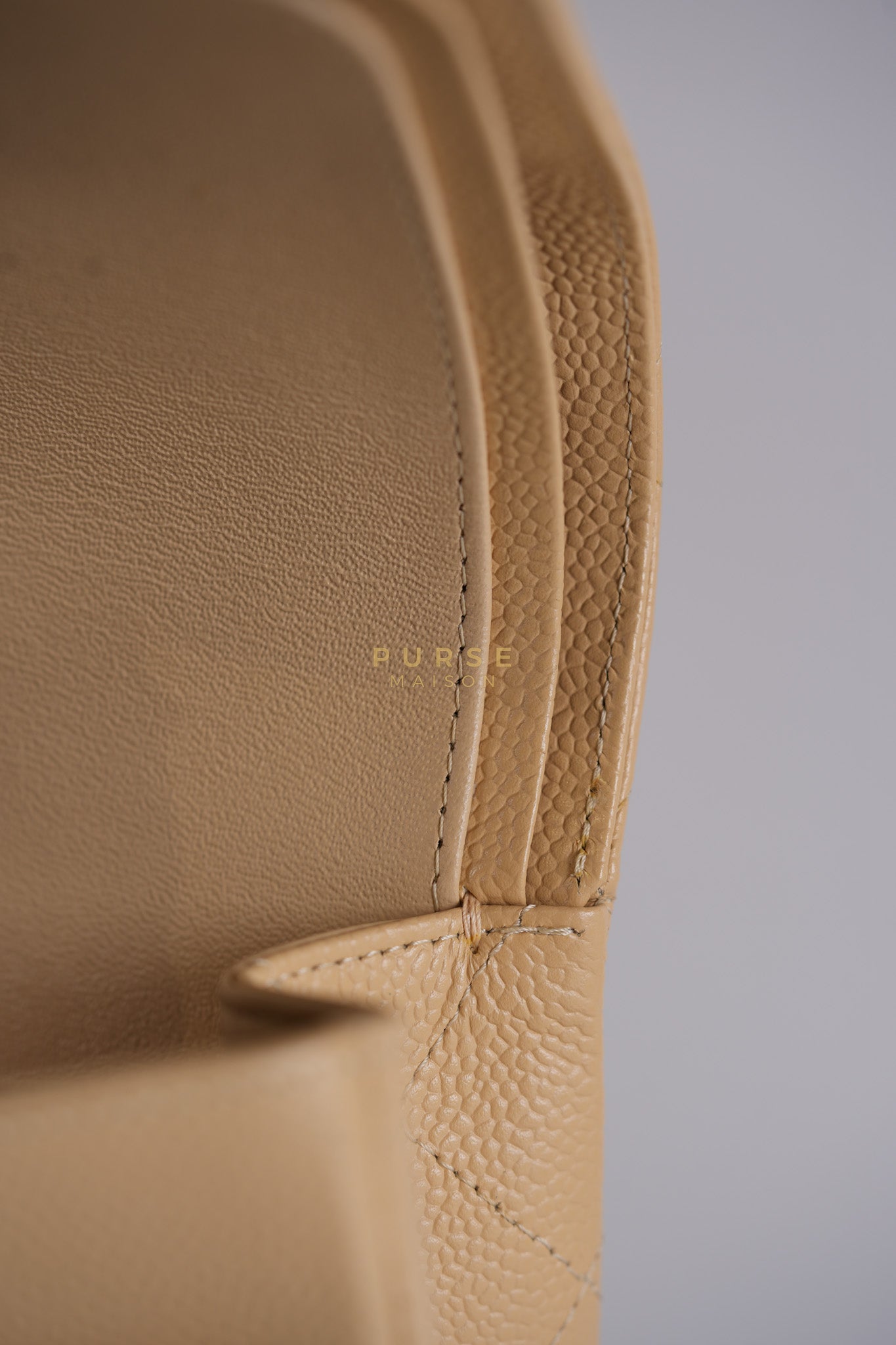 Classic Double Flap Jumbo in Beige Quilted Caviar Leather & Gold Hardware Series 23 | Purse Maison Luxury Bags Shop