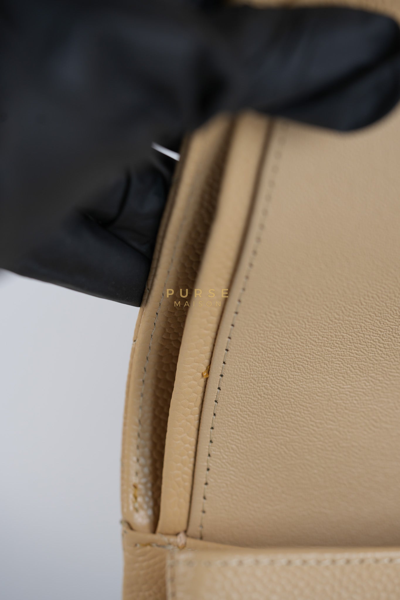 Classic Double Flap Jumbo in Beige Quilted Caviar Leather & Gold Hardware Series 23 | Purse Maison Luxury Bags Shop