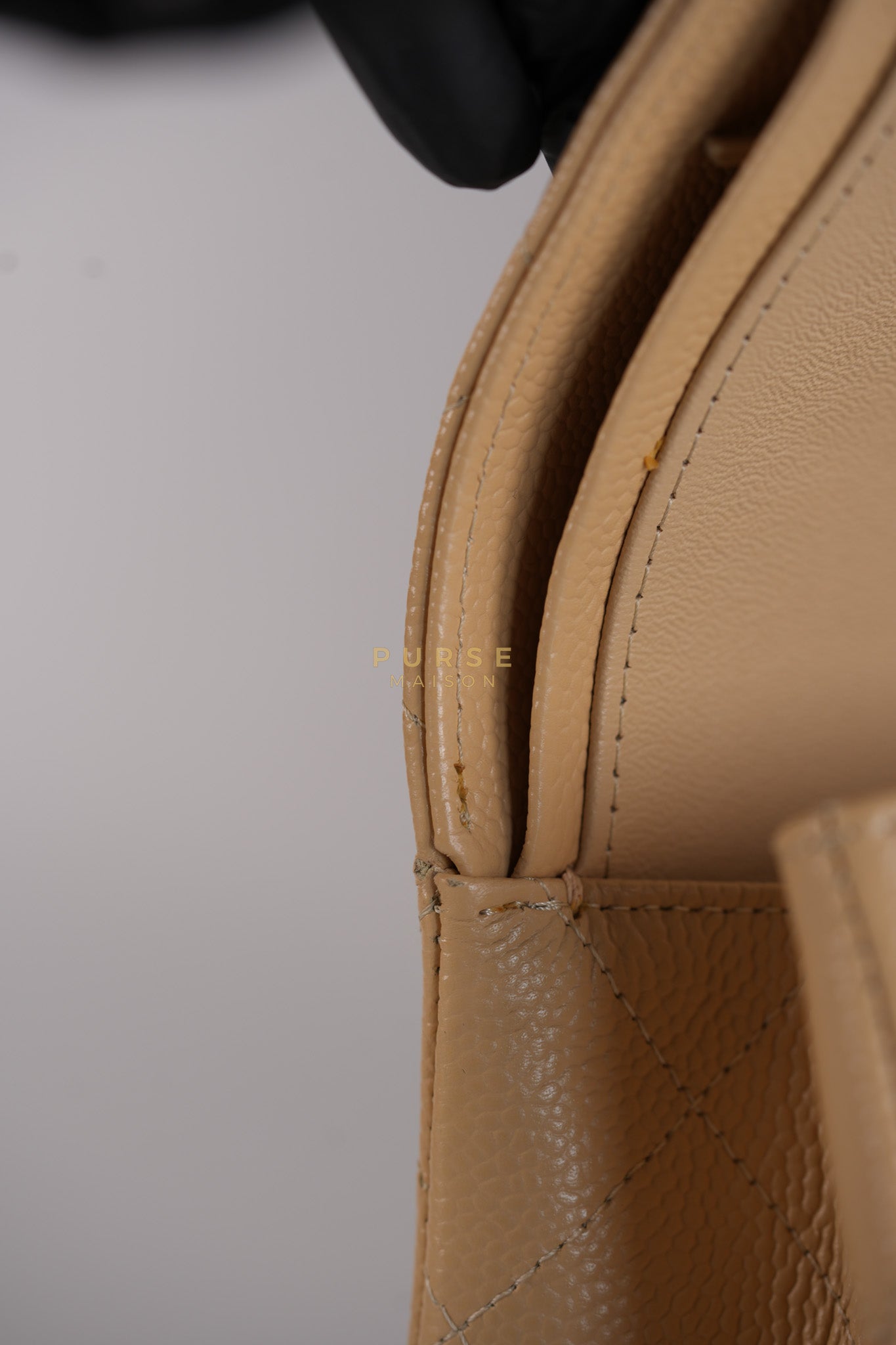 Classic Double Flap Jumbo in Beige Quilted Caviar Leather & Gold Hardware Series 23 | Purse Maison Luxury Bags Shop