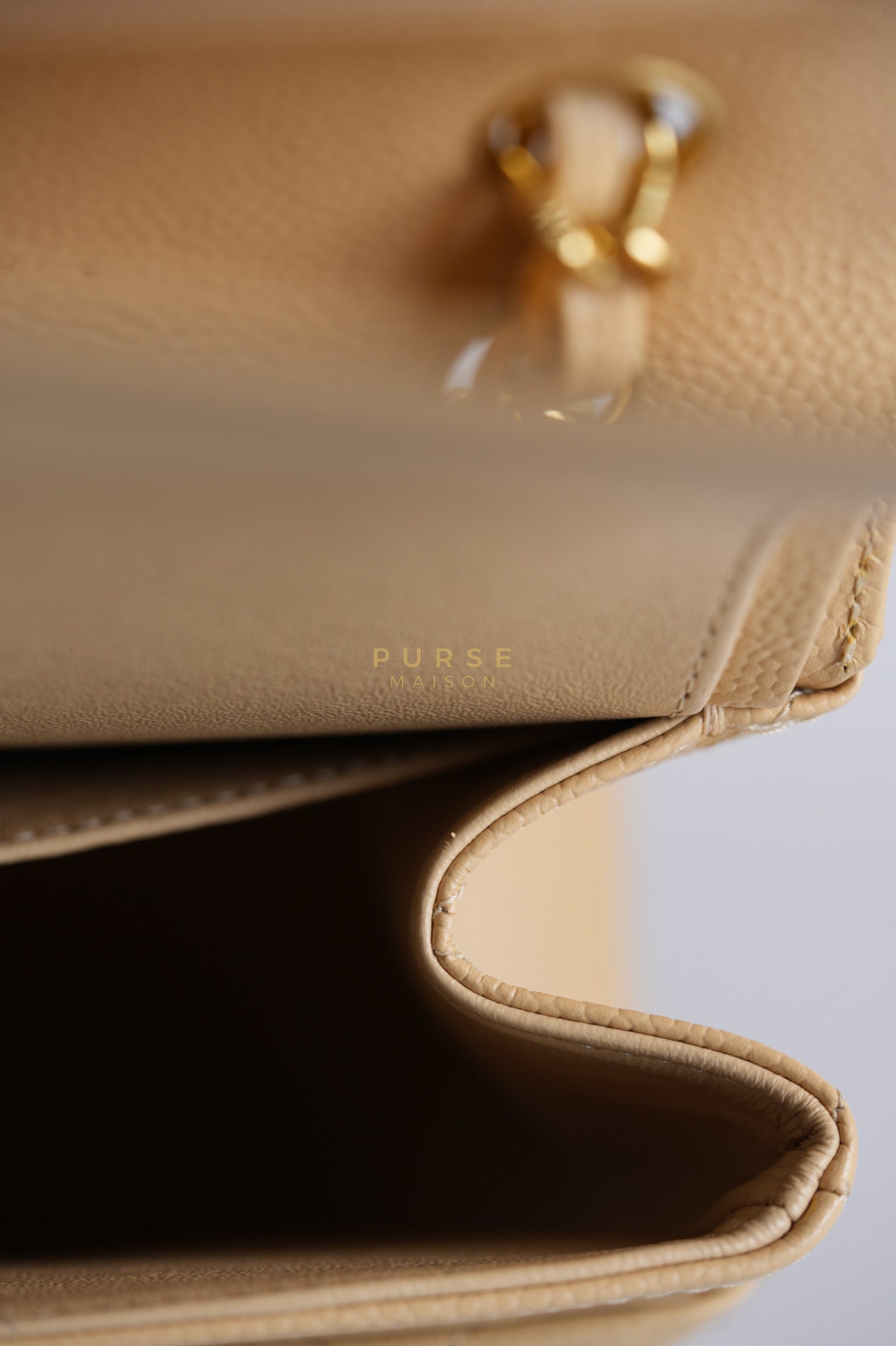 Classic Double Flap Jumbo in Beige Quilted Caviar Leather & Gold Hardware Series 23 | Purse Maison Luxury Bags Shop