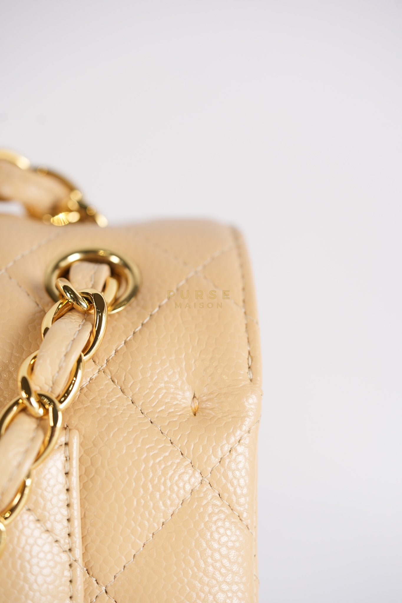 Classic Double Flap Jumbo in Beige Quilted Caviar Leather & Gold Hardware Series 23 | Purse Maison Luxury Bags Shop