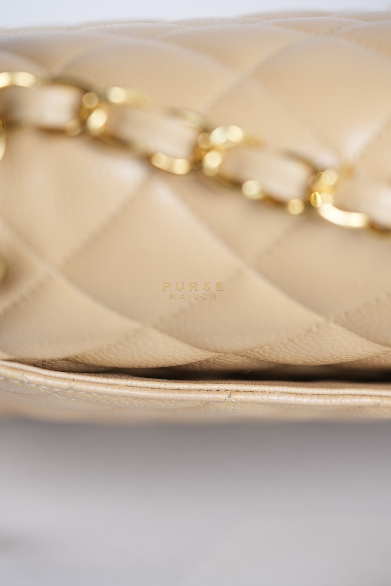 Classic Double Flap Jumbo in Beige Quilted Caviar Leather & Gold Hardware Series 23 | Purse Maison Luxury Bags Shop