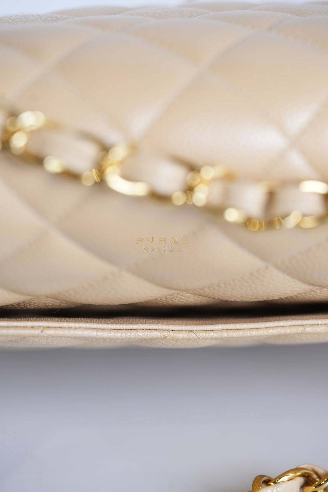 Classic Double Flap Jumbo in Beige Quilted Caviar Leather & Gold Hardware Series 23 | Purse Maison Luxury Bags Shop