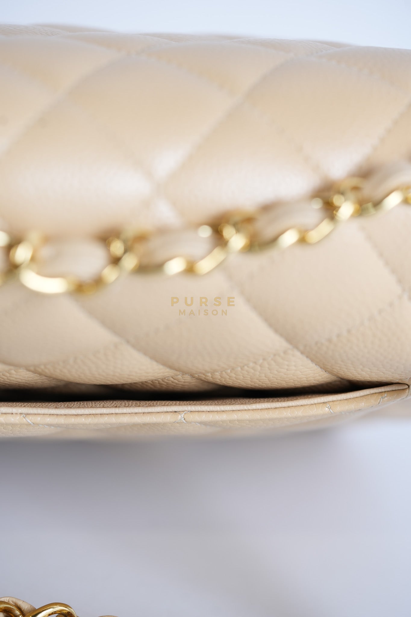Classic Double Flap Jumbo in Beige Quilted Caviar Leather & Gold Hardware Series 23 | Purse Maison Luxury Bags Shop