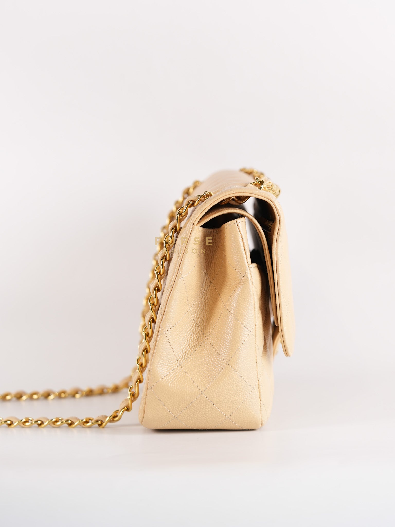 Classic Double Flap Jumbo in Beige Quilted Caviar Leather & Gold Hardware Series 23 | Purse Maison Luxury Bags Shop