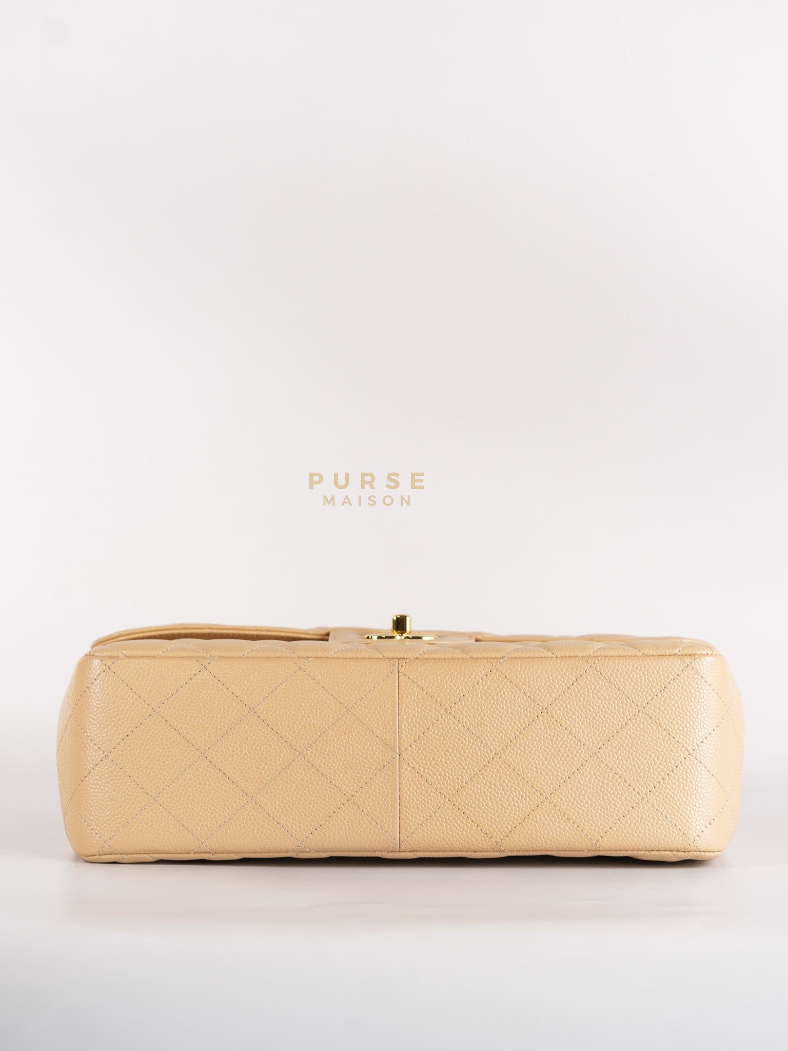 Classic Double Flap Jumbo in Beige Quilted Caviar Leather & Gold Hardware Series 23 | Purse Maison Luxury Bags Shop