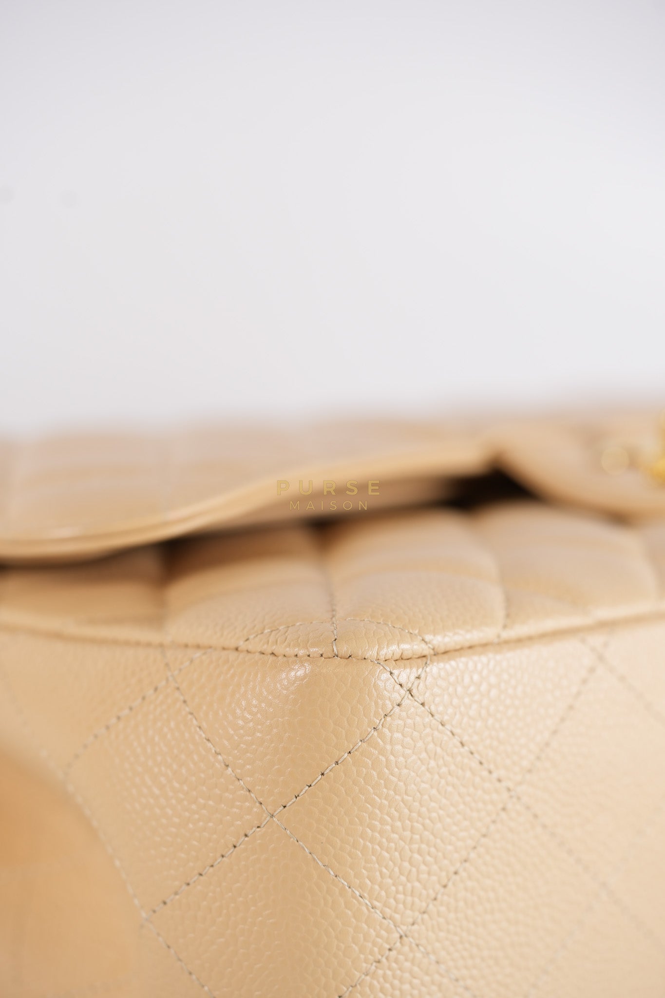 Classic Double Flap Jumbo in Beige Quilted Caviar Leather & Gold Hardware Series 23 | Purse Maison Luxury Bags Shop