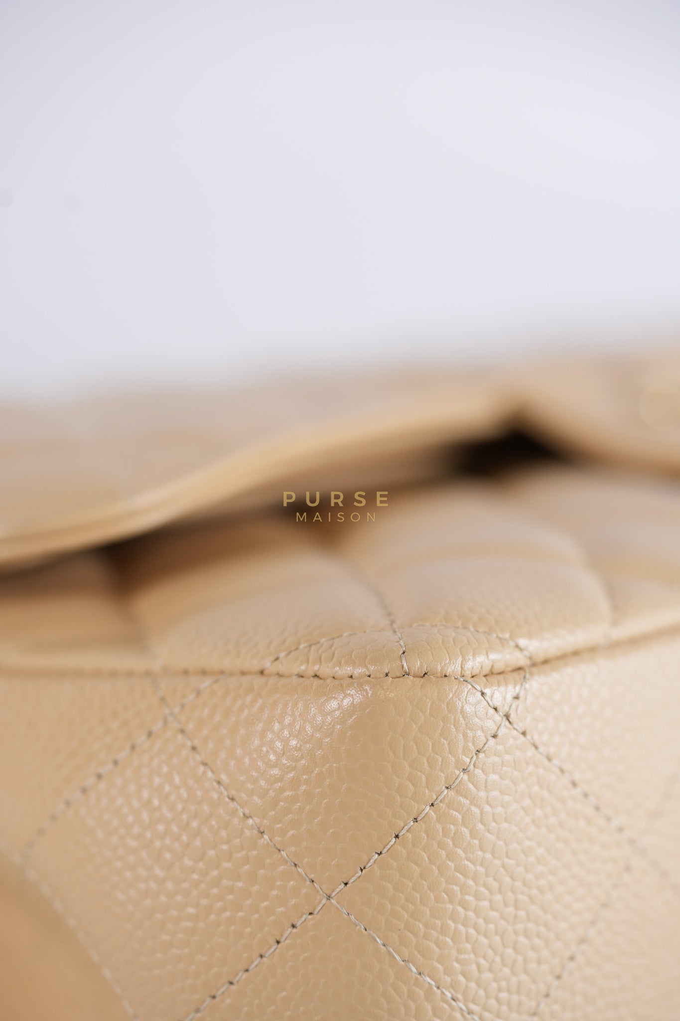 Classic Double Flap Jumbo in Beige Quilted Caviar Leather & Gold Hardware Series 23 | Purse Maison Luxury Bags Shop