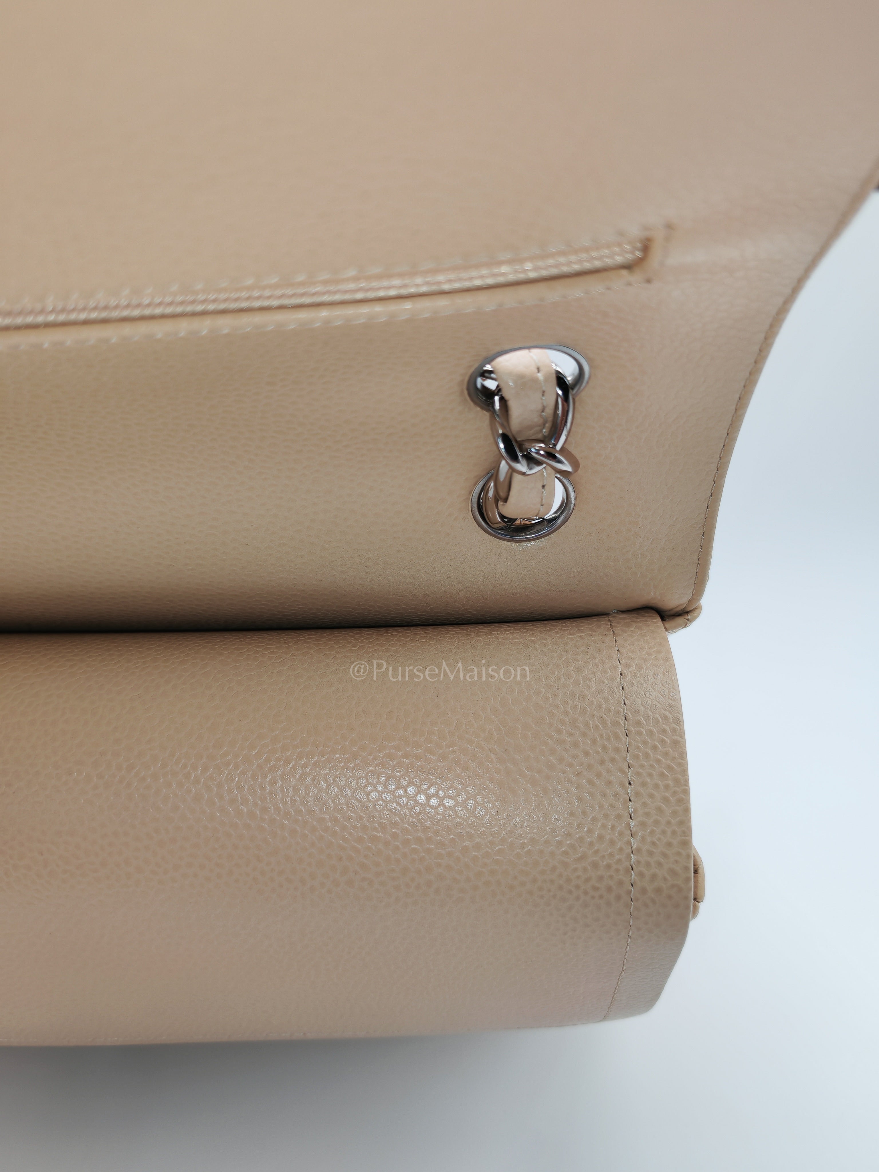 Classic Double Flap Jumbo in Beige Quilted Caviar Leather & Silver Hardware Series 14 | Purse Maison Luxury Bags Shop