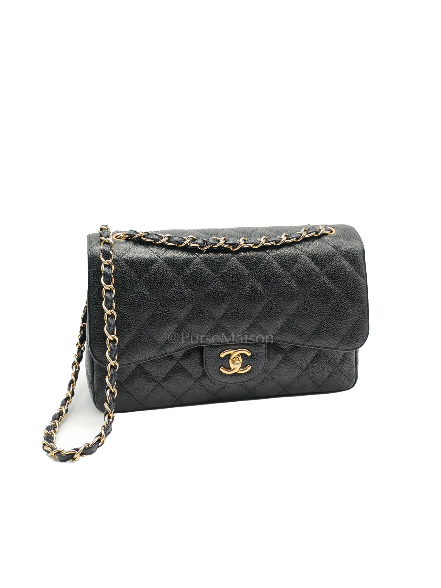 Classic Double Flap Jumbo in Black Caviar Leather and Gold Hardware Series 14 | Purse Maison Luxury Bags Shop