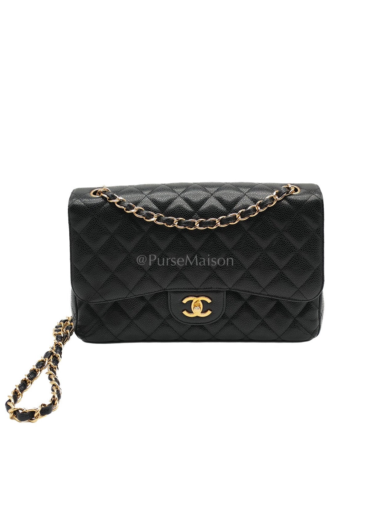 Classic Double Flap Jumbo In Black Caviar Leather and Gold Hardware Series 15 | Purse Maison Luxury Bags Shop