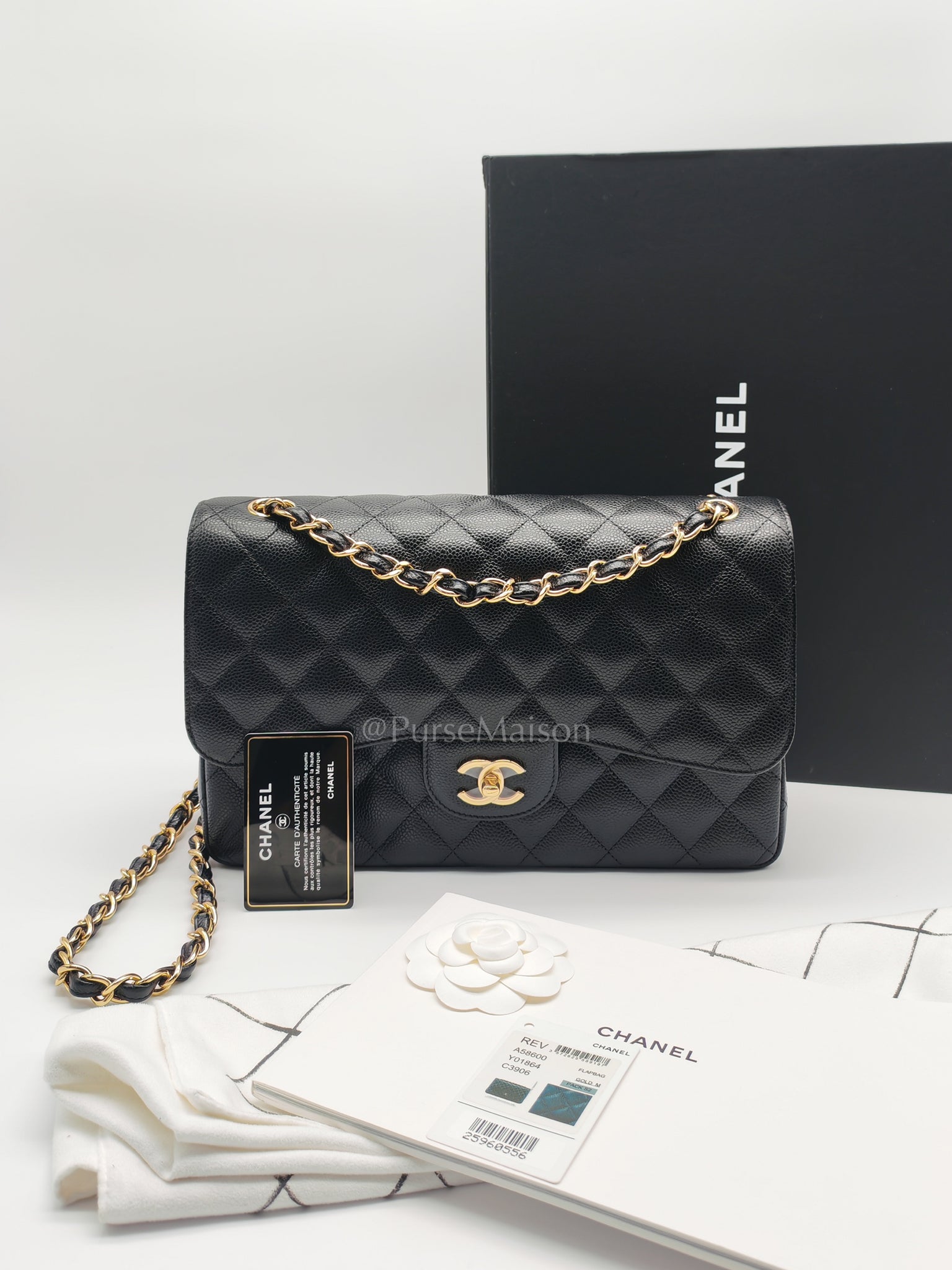 Classic Double Flap Jumbo in Black Caviar Leather and Gold Hardware Series 25 | Purse Maison Luxury Bags Shop