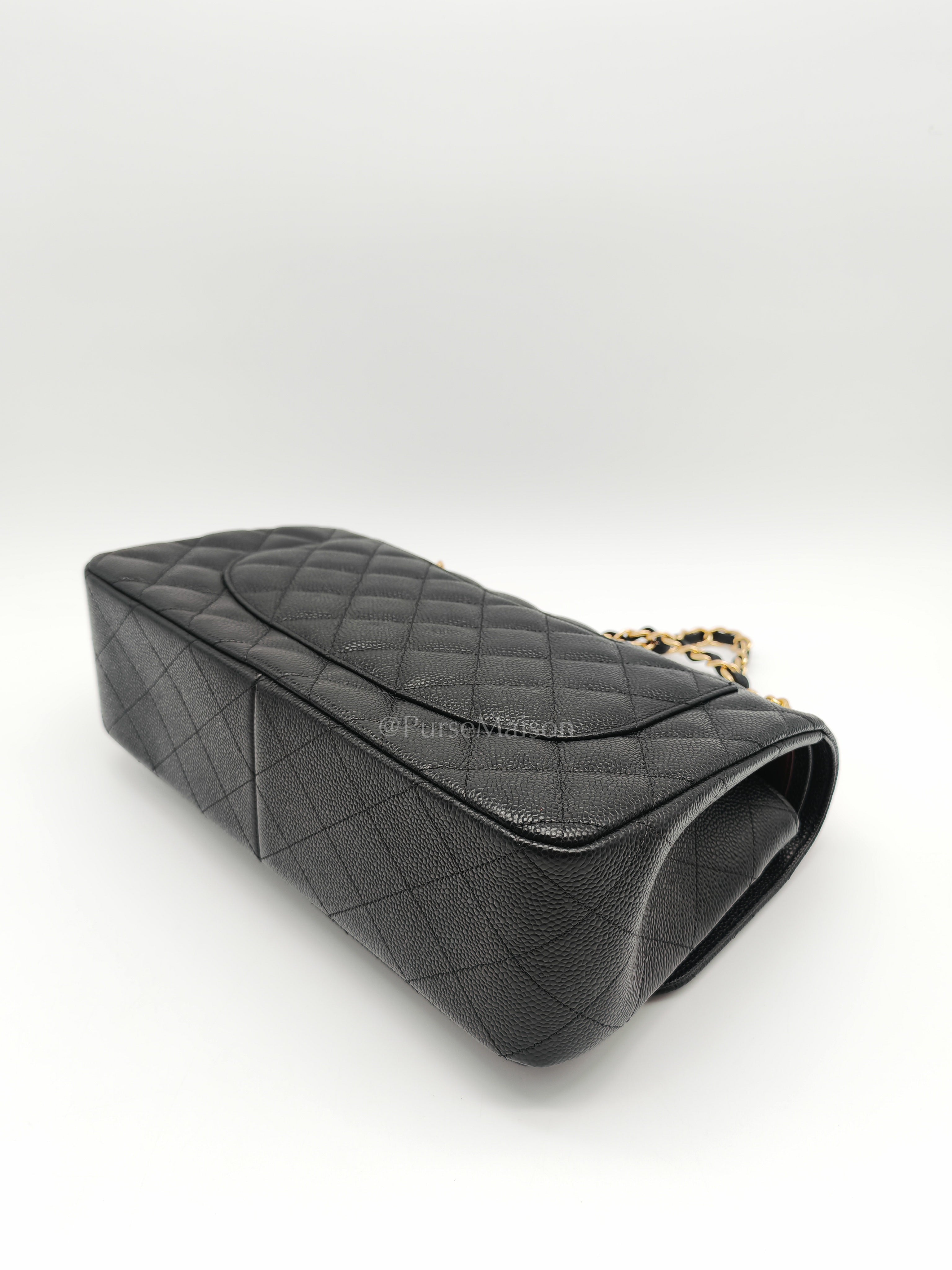 Classic Double Flap Jumbo in Black Caviar Leather and Gold Hardware Series 27 | Purse Maison Luxury Bags Shop