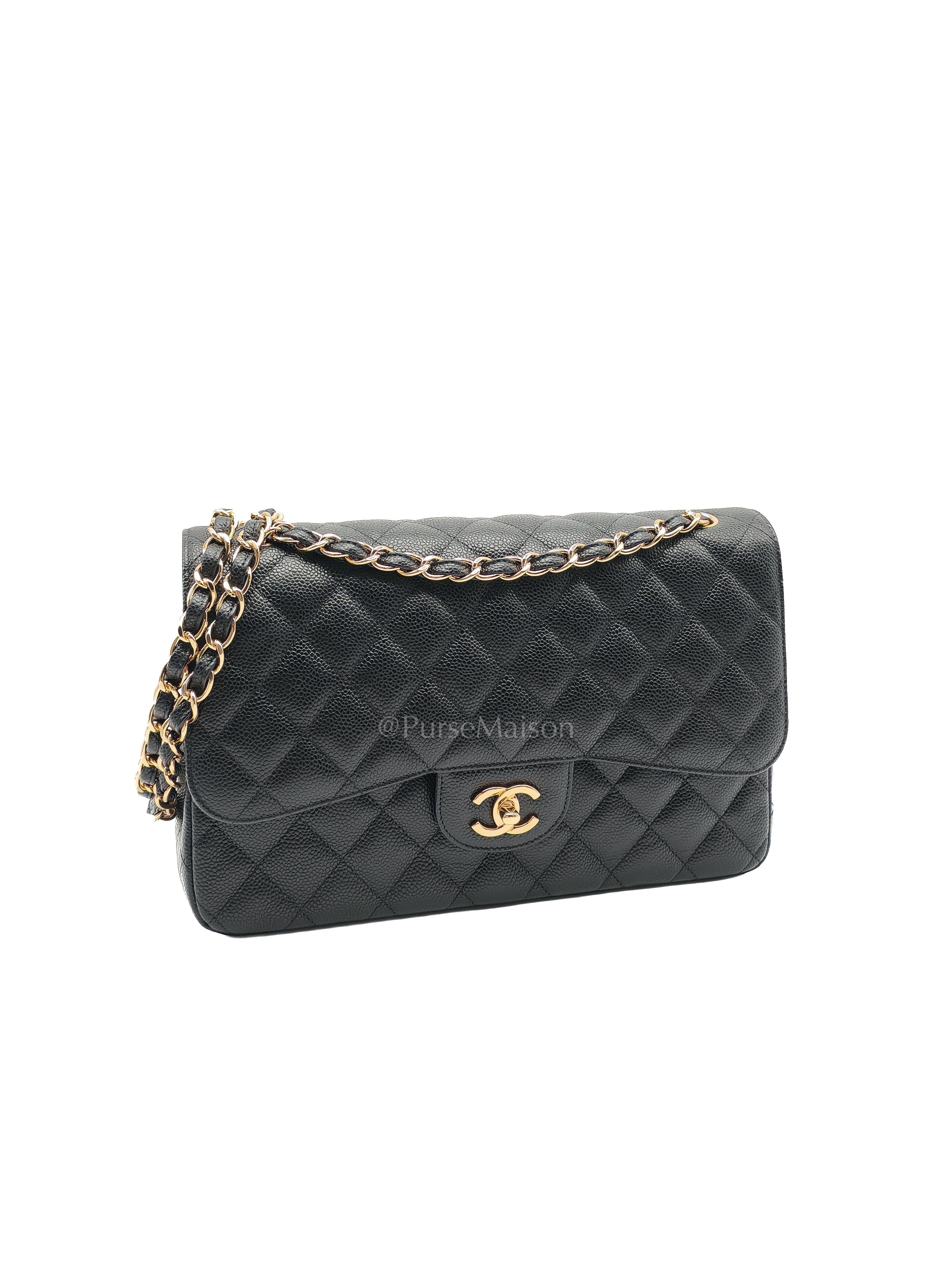 Classic Double Flap Jumbo in Black Caviar Leather and Gold Hardware Series 27 | Purse Maison Luxury Bags Shop