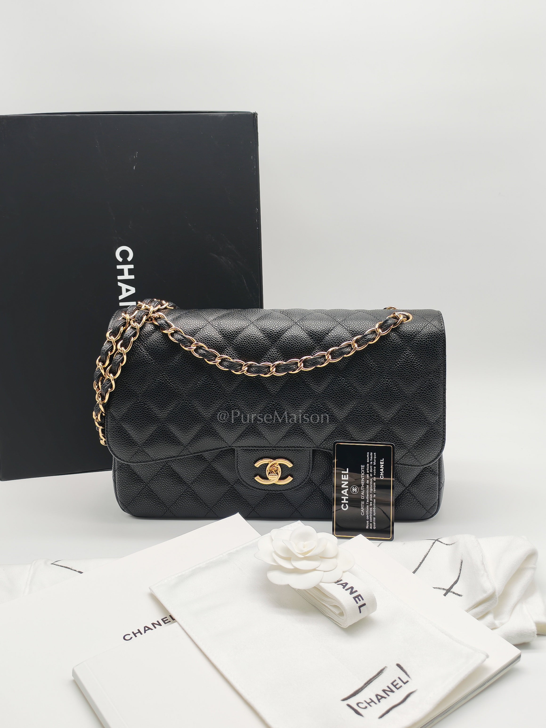 Classic Double Flap Jumbo in Black Caviar Leather and Gold Hardware Series 27 | Purse Maison Luxury Bags Shop