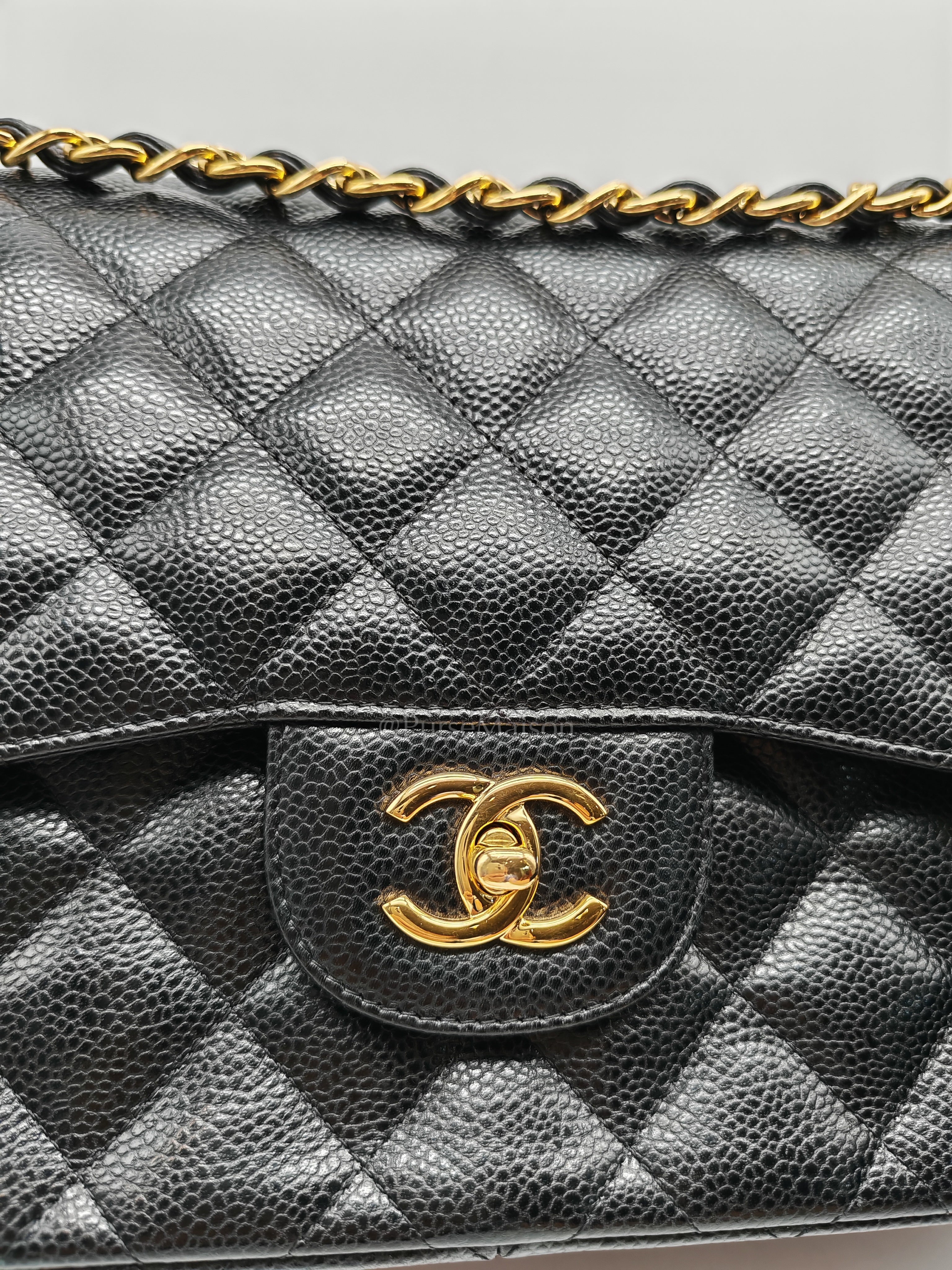 Classic Double Flap Jumbo in Black Caviar Leather & Gold Hardware Series 22 | Purse Maison Luxury Bags Shop