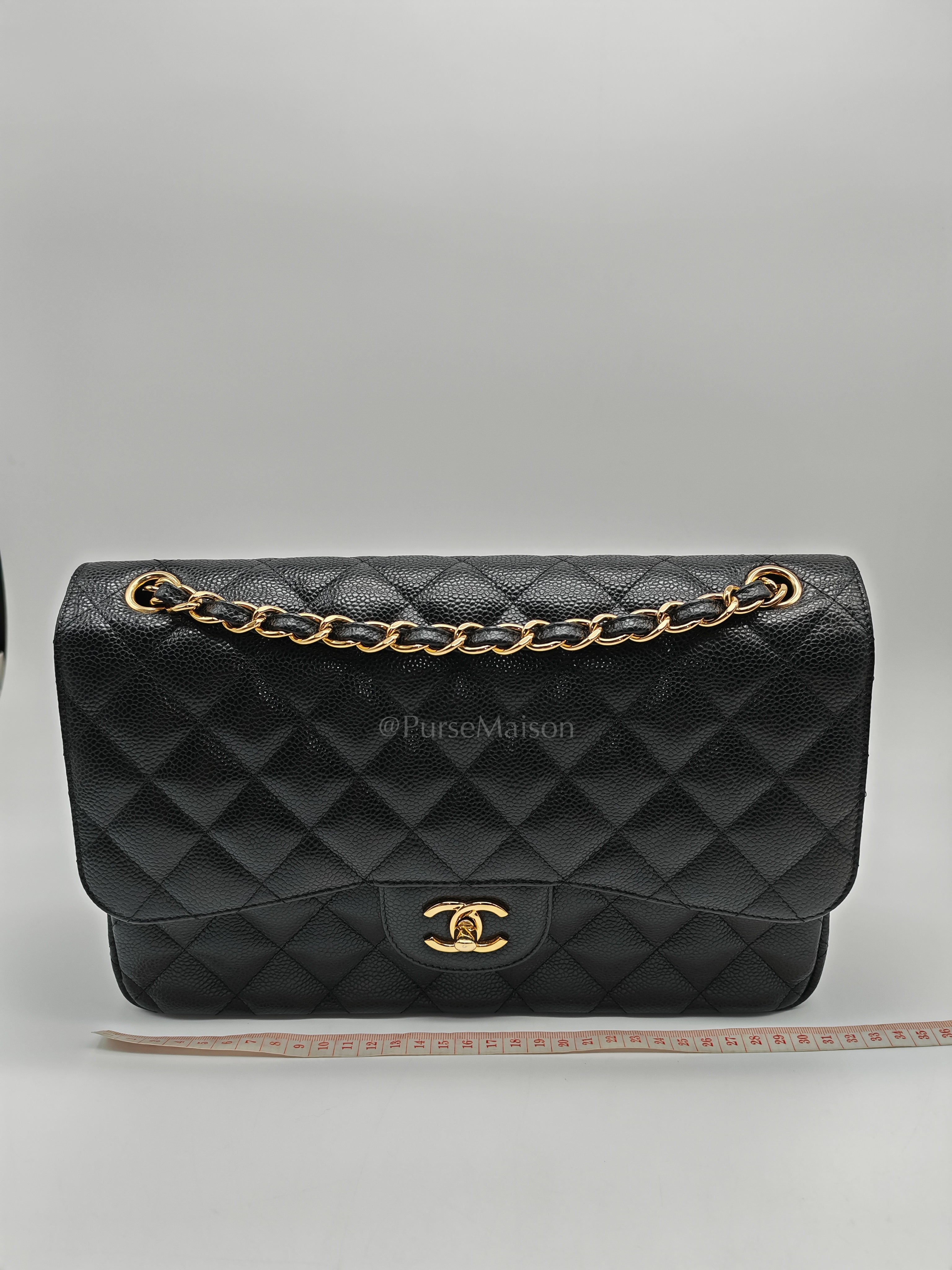 Classic Double Flap Jumbo in Black Caviar Leather & Gold Hardware Series 22 | Purse Maison Luxury Bags Shop