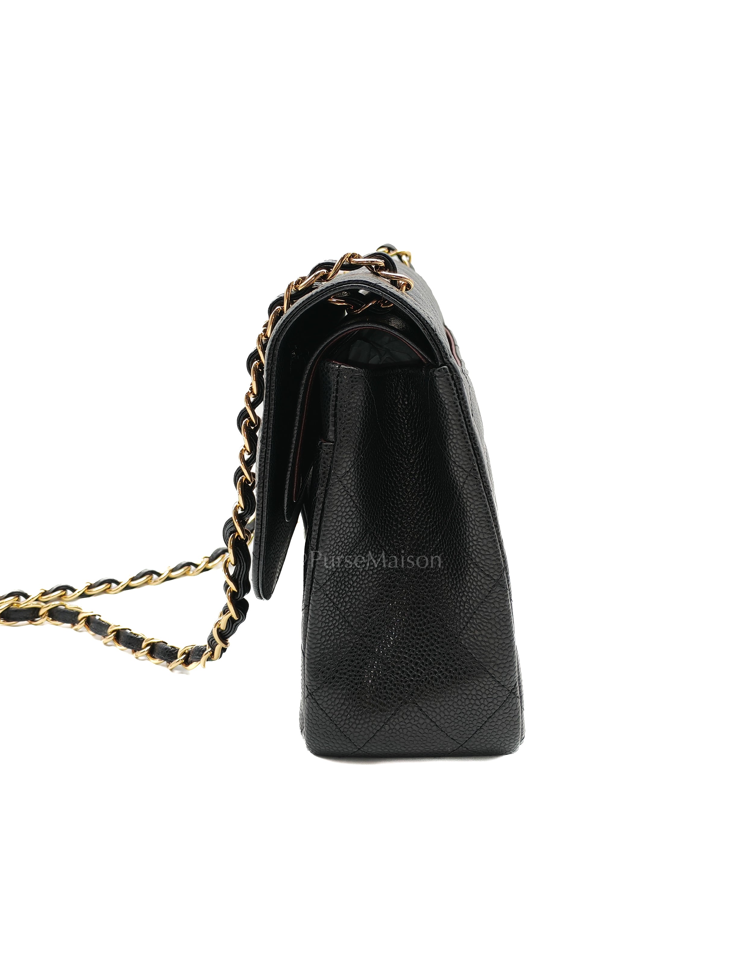 Classic Double Flap Jumbo in Black Caviar Leather & Gold Hardware Series 22 | Purse Maison Luxury Bags Shop