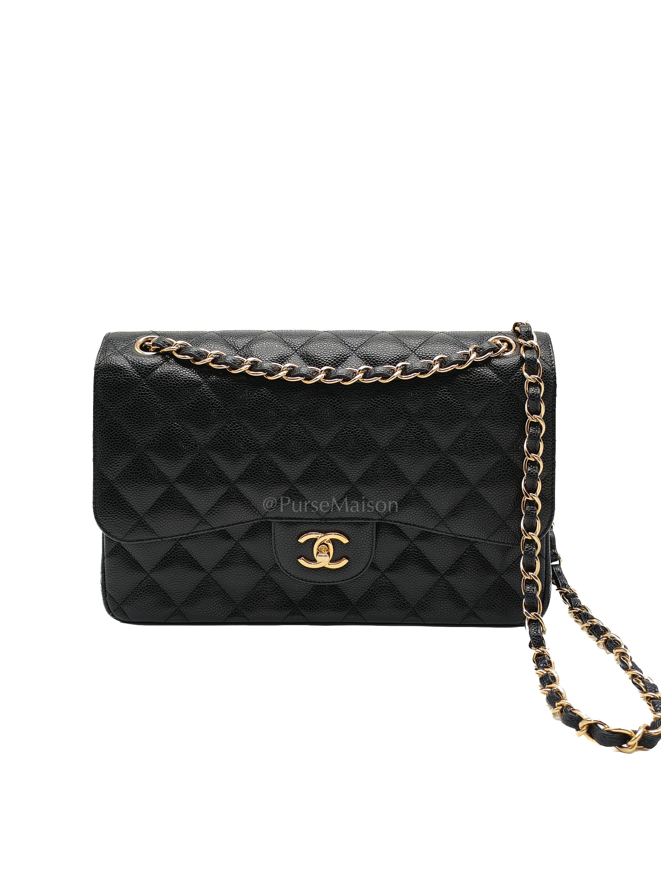 Classic Double Flap Jumbo in Black Caviar Leather & Gold Hardware Series 22 | Purse Maison Luxury Bags Shop