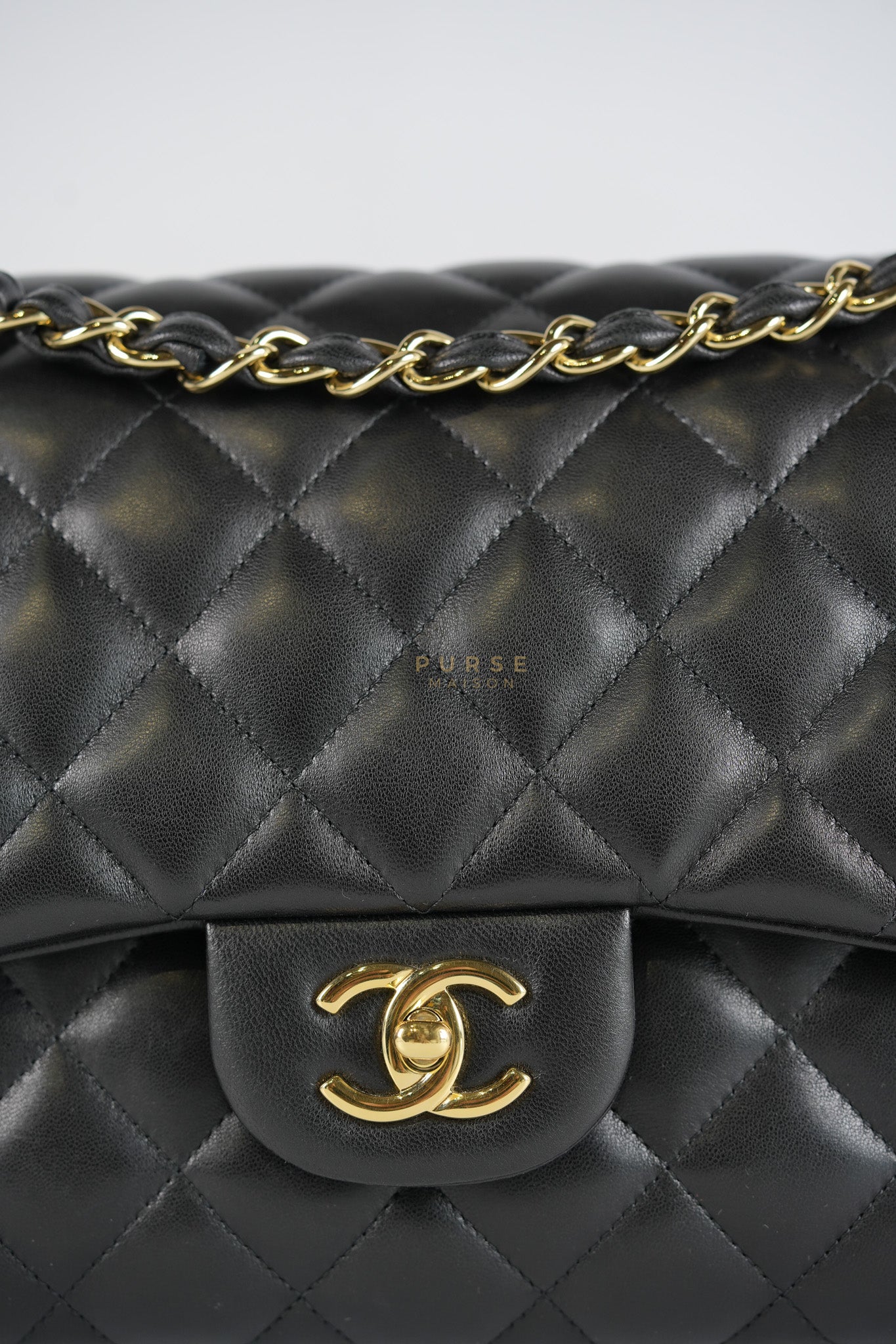 Classic Double Flap Jumbo in Black Lambskin Leather Gold Hardware (Series 14) | Purse Maison Luxury Bags Shop