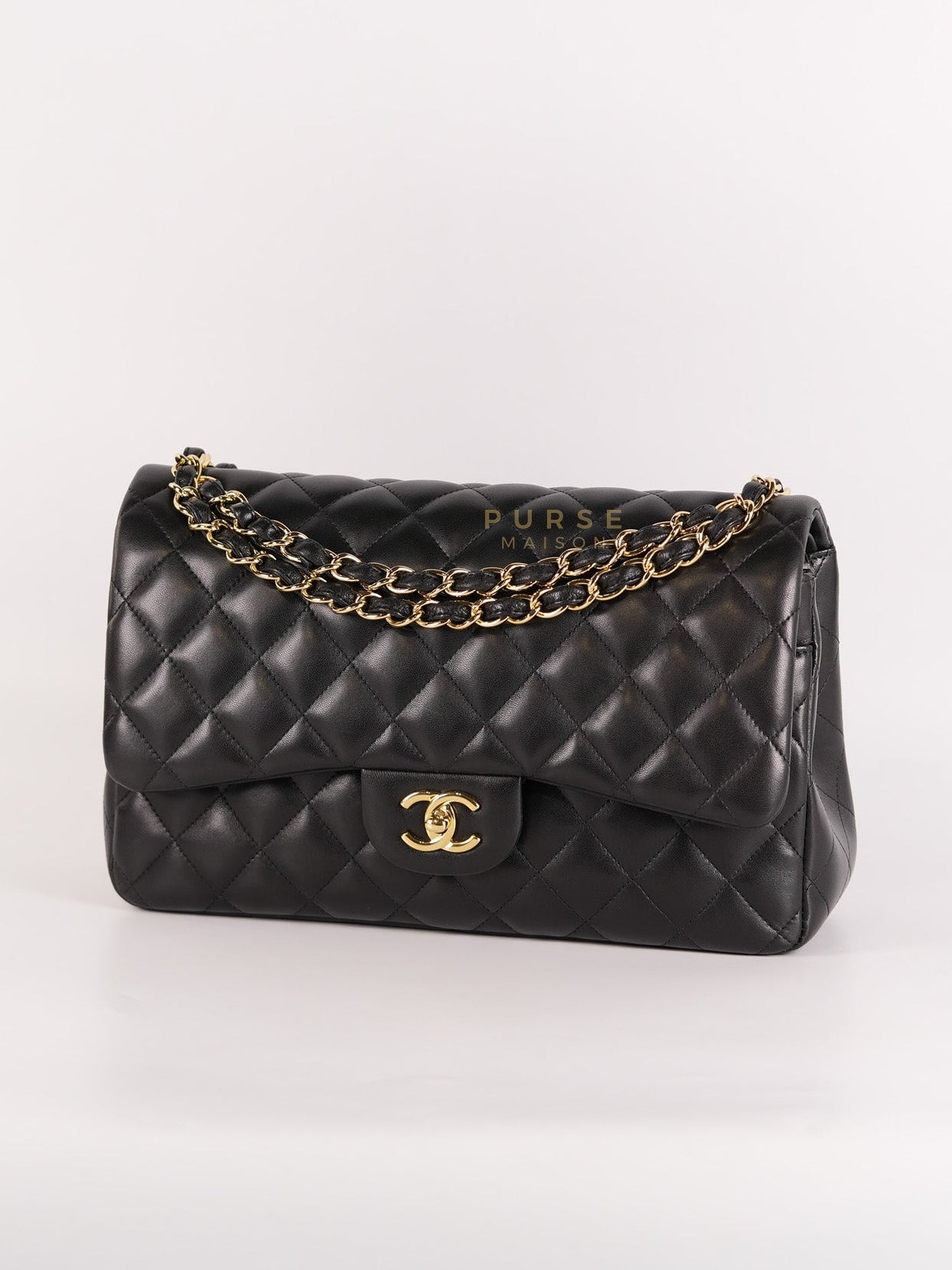 Classic Double Flap Jumbo in Black Lambskin Leather Gold Hardware (Series 14) | Purse Maison Luxury Bags Shop