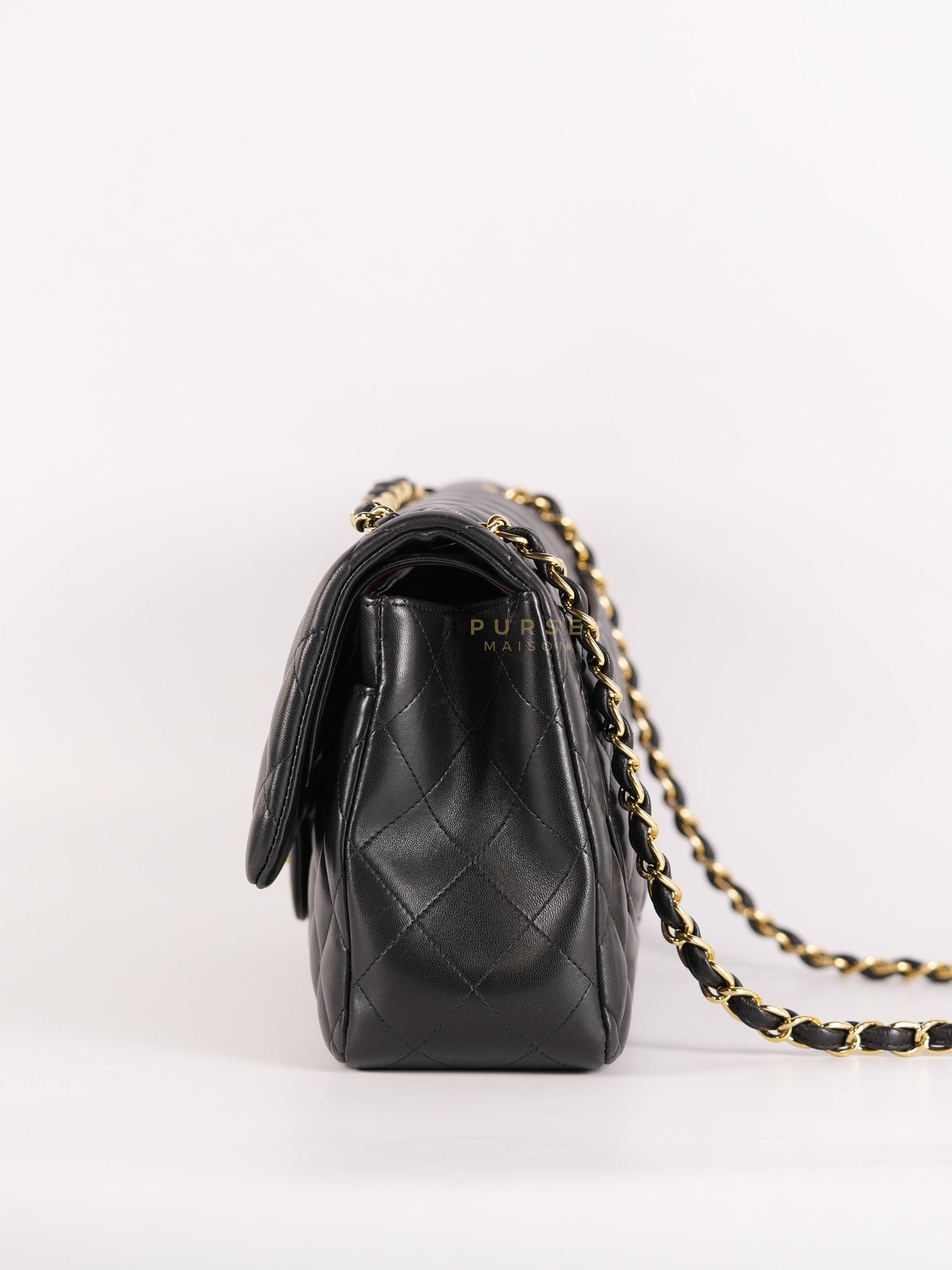 Classic Double Flap Jumbo in Black Lambskin Leather Gold Hardware (Series 14) | Purse Maison Luxury Bags Shop