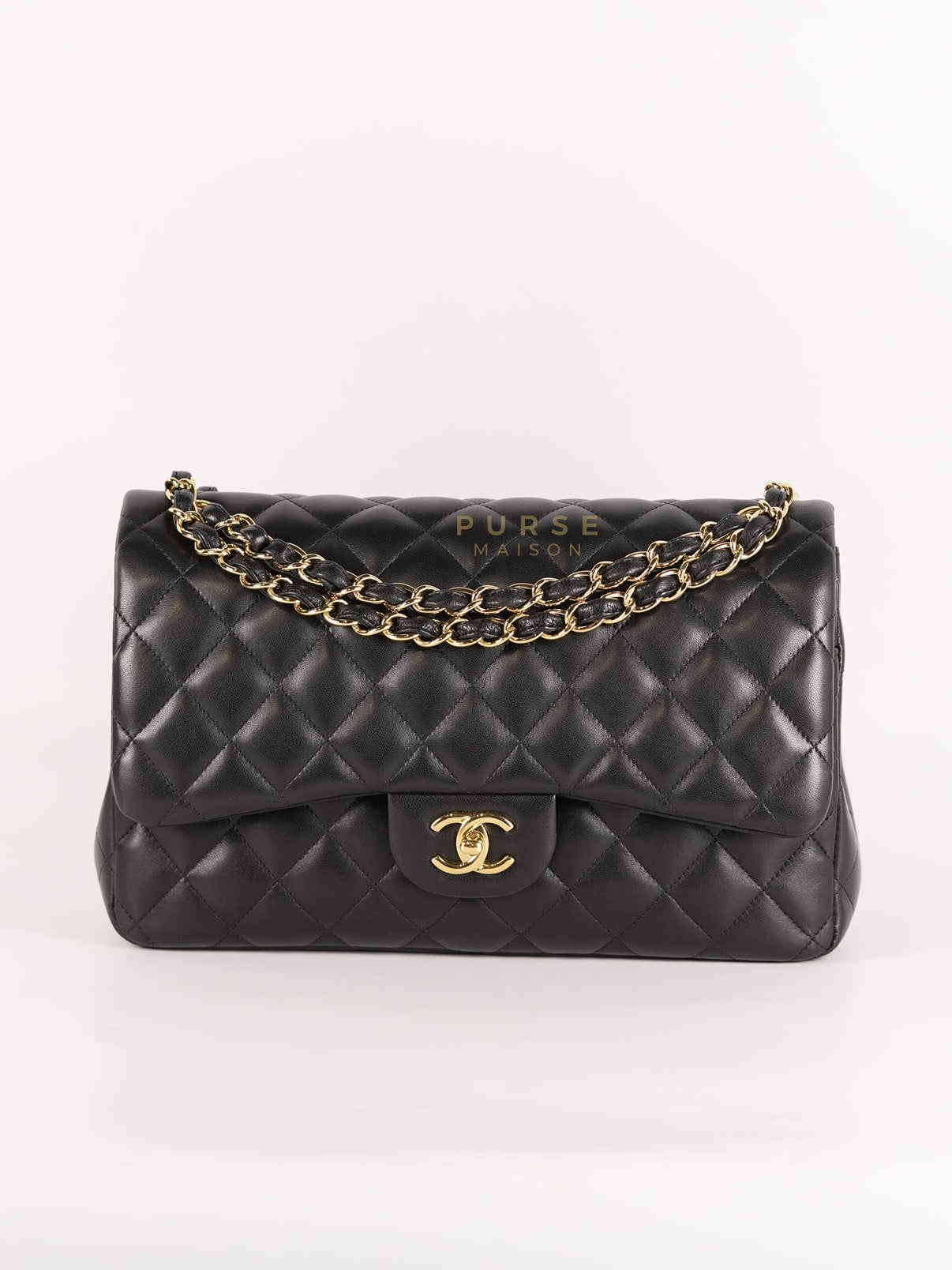Classic Double Flap Jumbo in Black Lambskin Leather Gold Hardware (Series 14) | Purse Maison Luxury Bags Shop