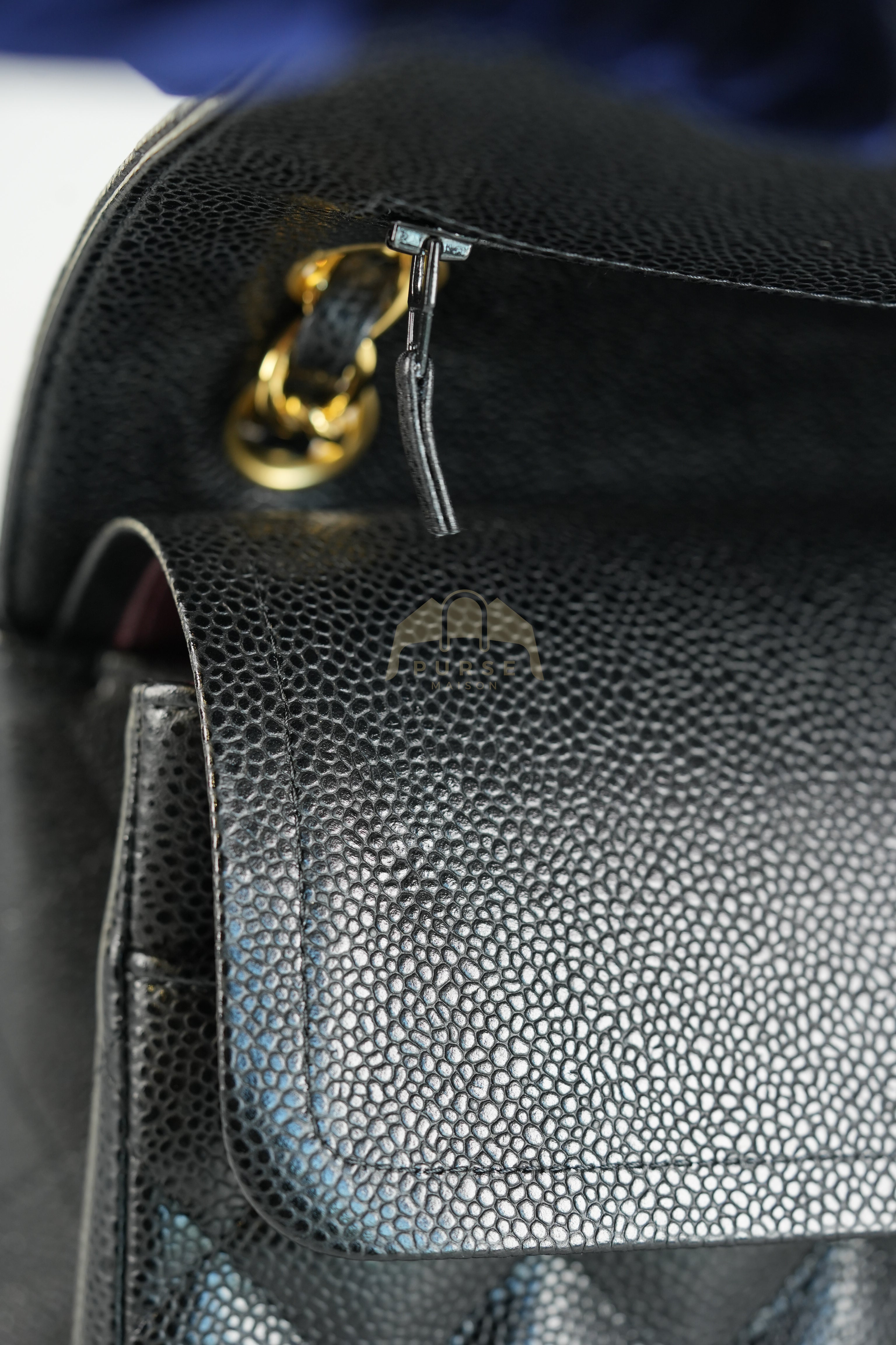 Classic Double Flap Jumbo in Black Quilted Caviar Leather and Gold Hardware Series 26 | Purse Maison Luxury Bags Shop