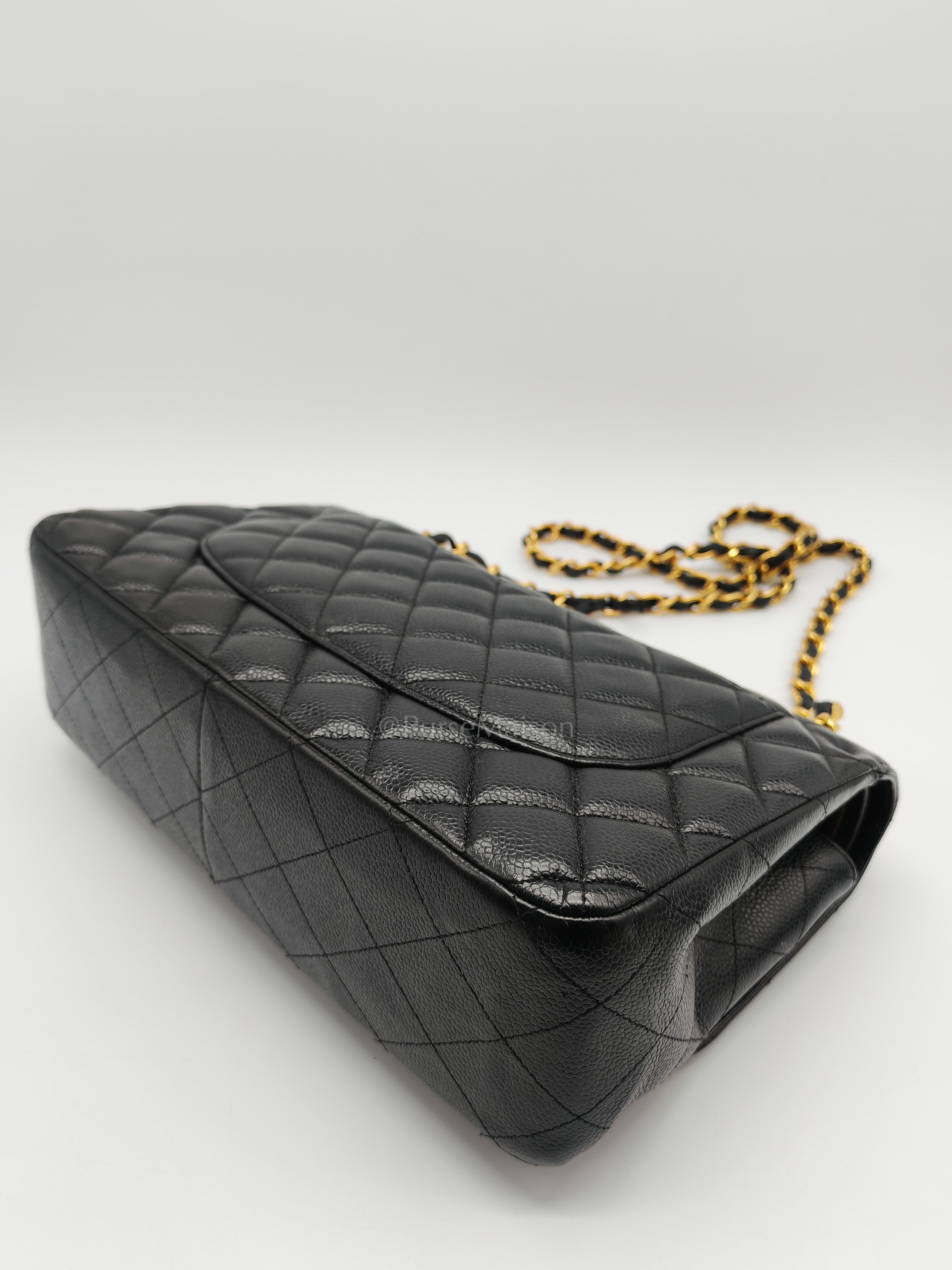 Classic Double Flap Jumbo in Black Quilted Caviar Leather & Gold Hardware Series 16 | Purse Maison Luxury Bags Shop