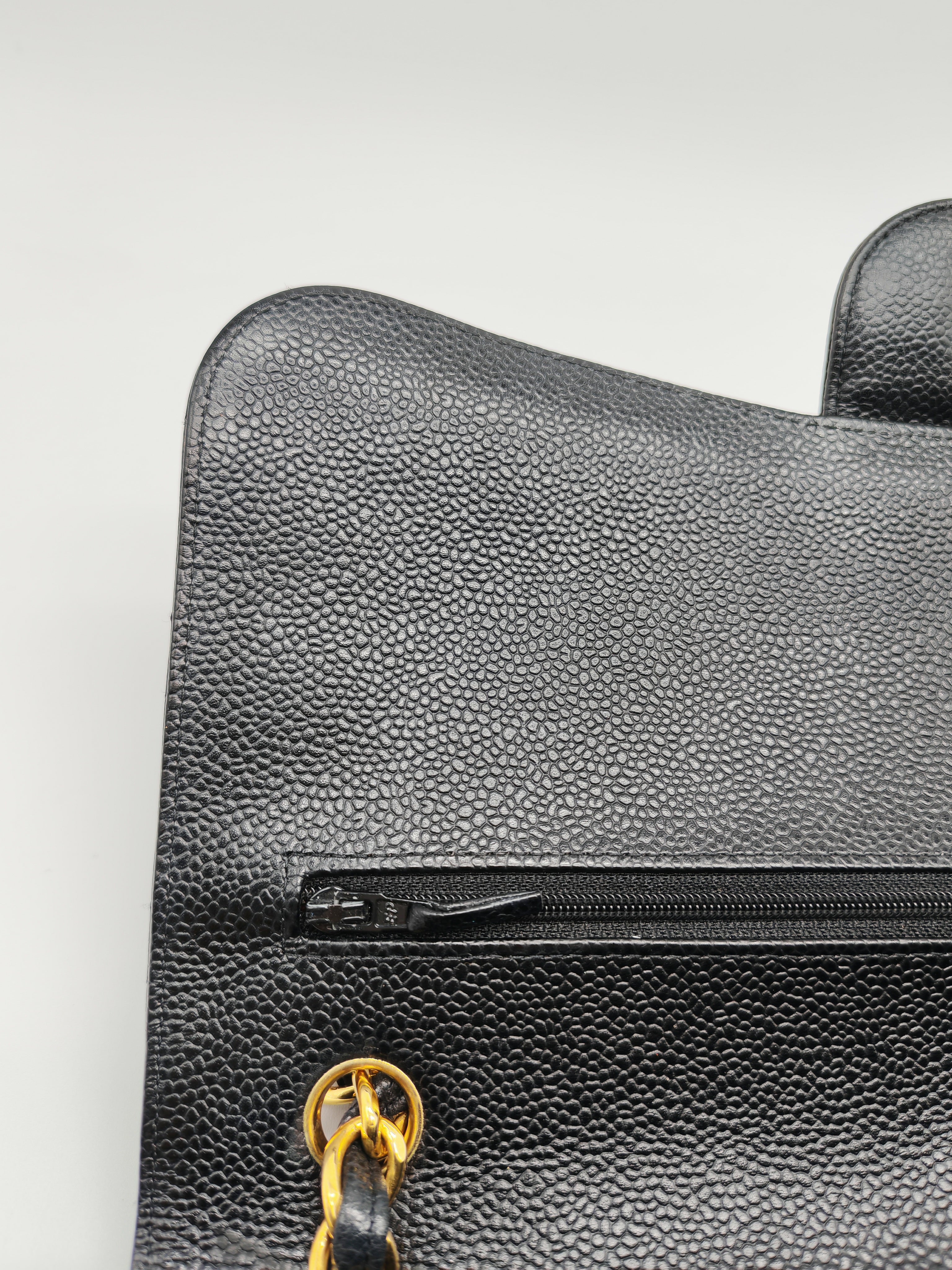 Classic Double Flap Jumbo in Black Quilted Caviar Leather & Gold Hardware Series 16 | Purse Maison Luxury Bags Shop