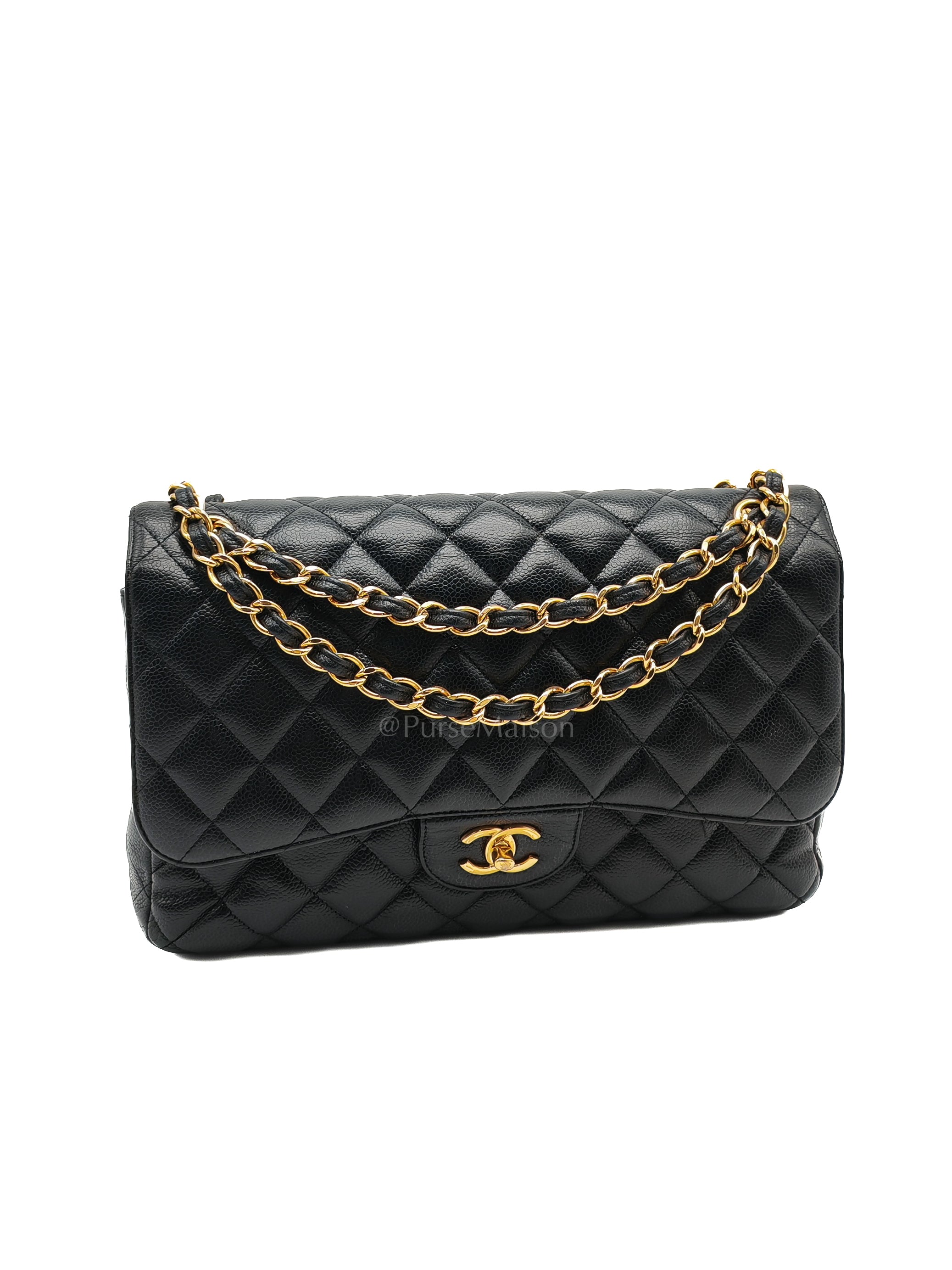 Classic Double Flap Jumbo in Black Quilted Caviar Leather & Gold Hardware Series 16 | Purse Maison Luxury Bags Shop
