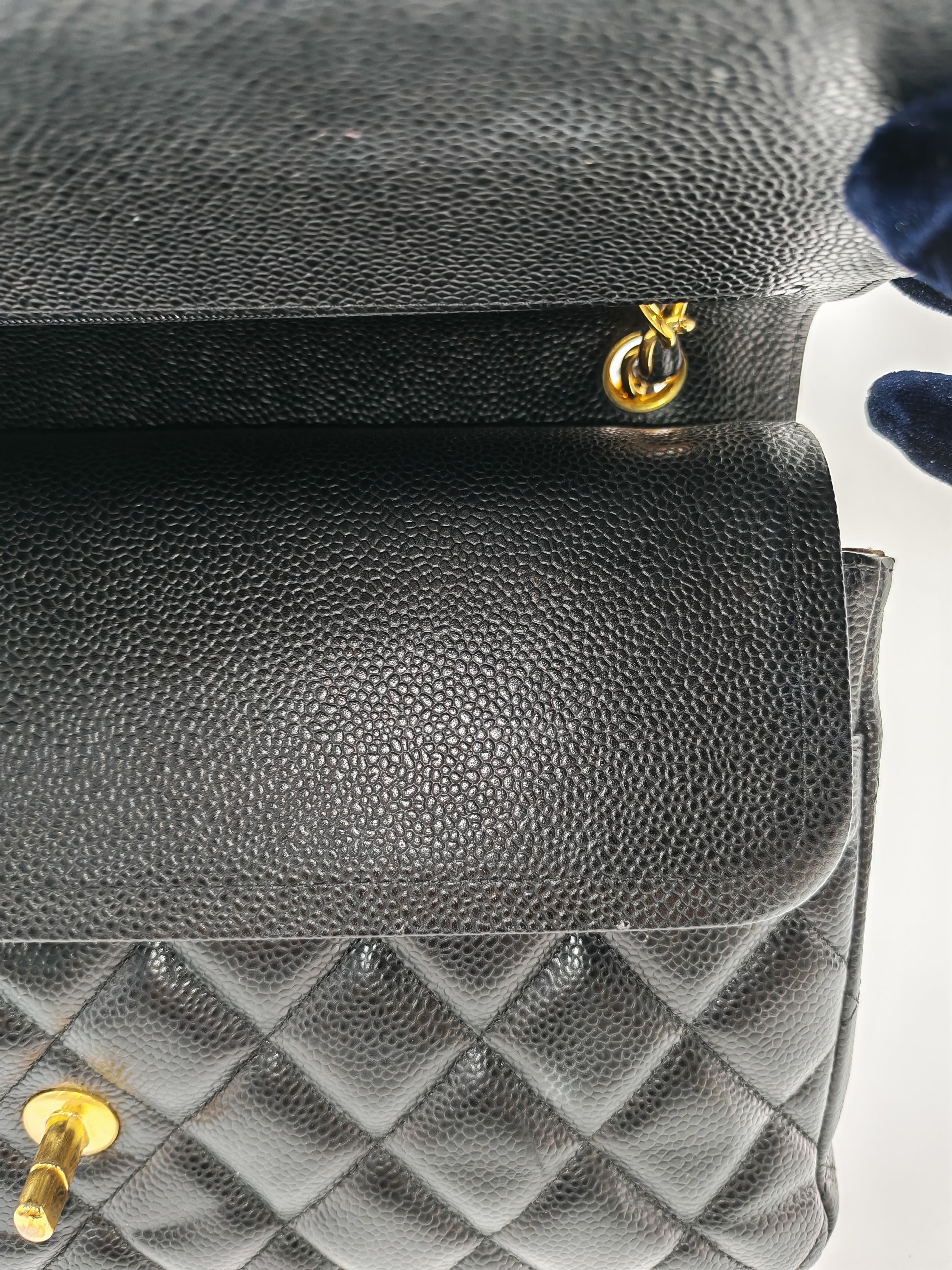 Classic Double Flap Jumbo in Black Quilted Caviar Leather & Gold Hardware Series 16 | Purse Maison Luxury Bags Shop