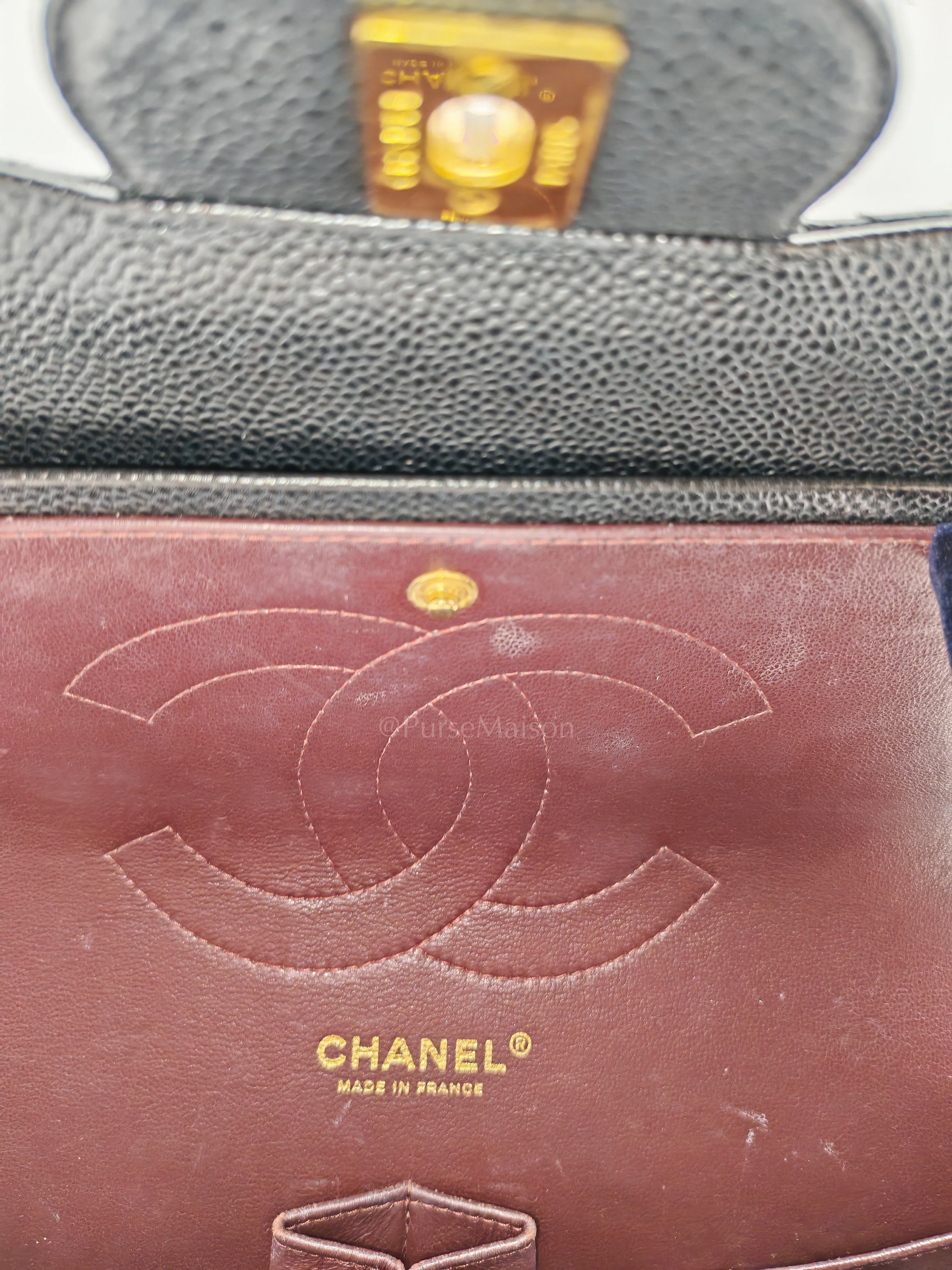 Classic Double Flap Jumbo in Black Quilted Caviar Leather & Gold Hardware Series 16 | Purse Maison Luxury Bags Shop