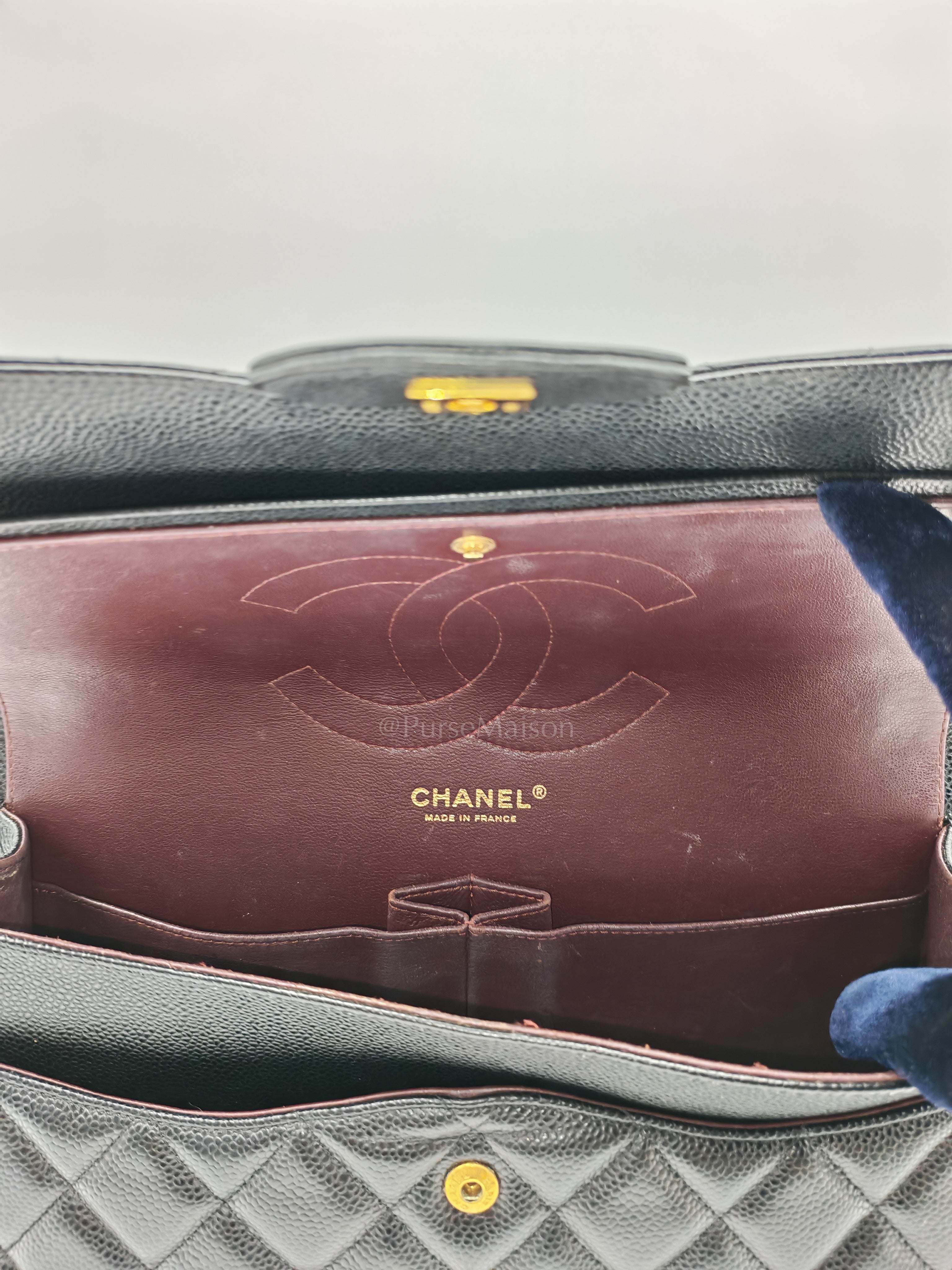 Classic Double Flap Jumbo in Black Quilted Caviar Leather & Gold Hardware Series 16 | Purse Maison Luxury Bags Shop