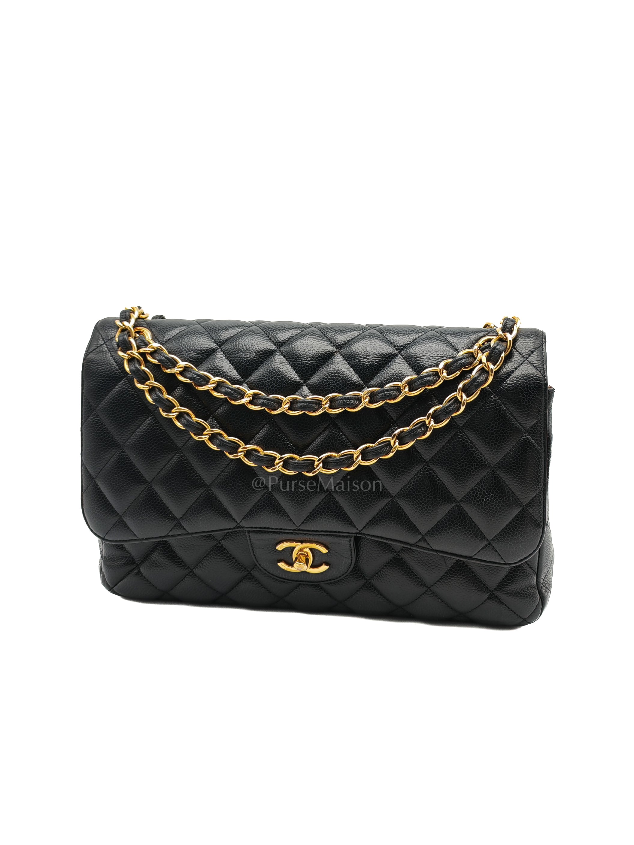 Classic Double Flap Jumbo in Black Quilted Caviar Leather & Gold Hardware Series 16 | Purse Maison Luxury Bags Shop