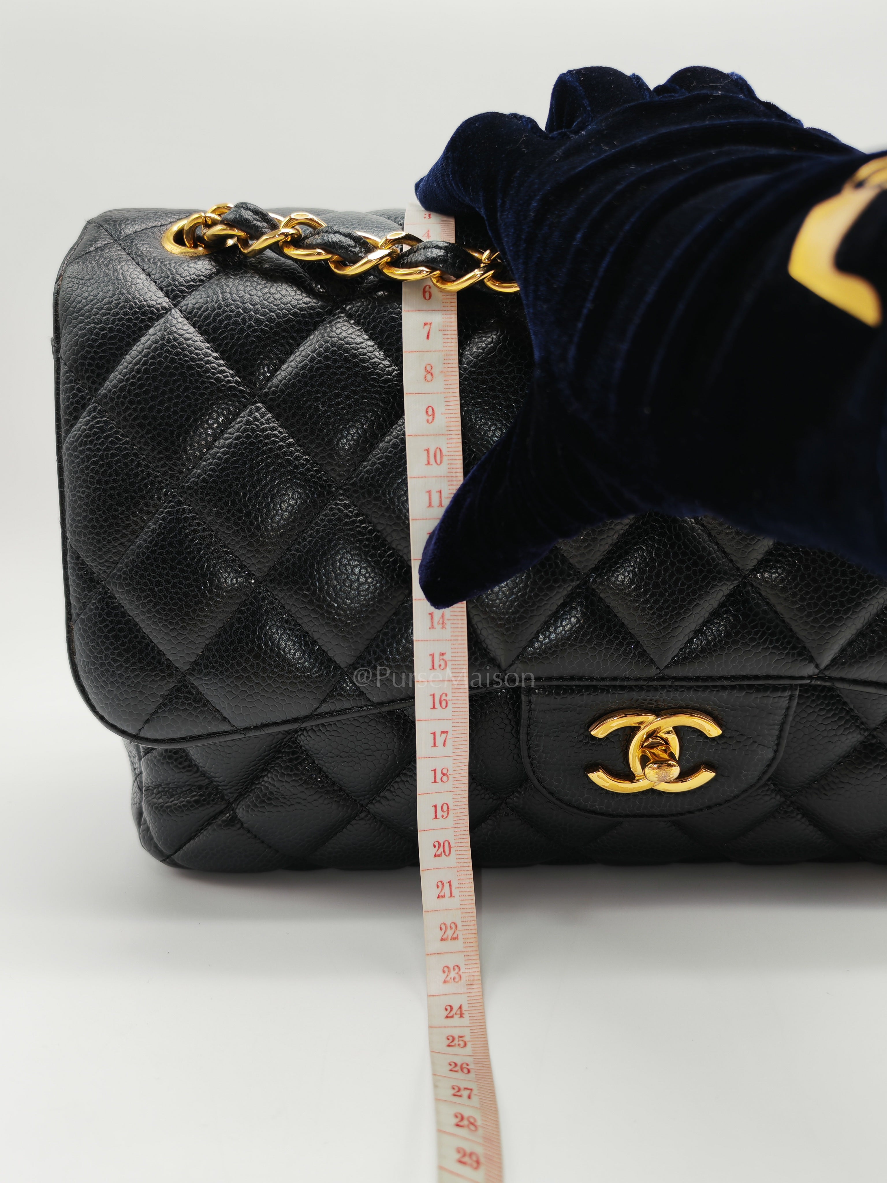 Classic Double Flap Jumbo in Black Quilted Caviar Leather & Gold Hardware Series 16 | Purse Maison Luxury Bags Shop