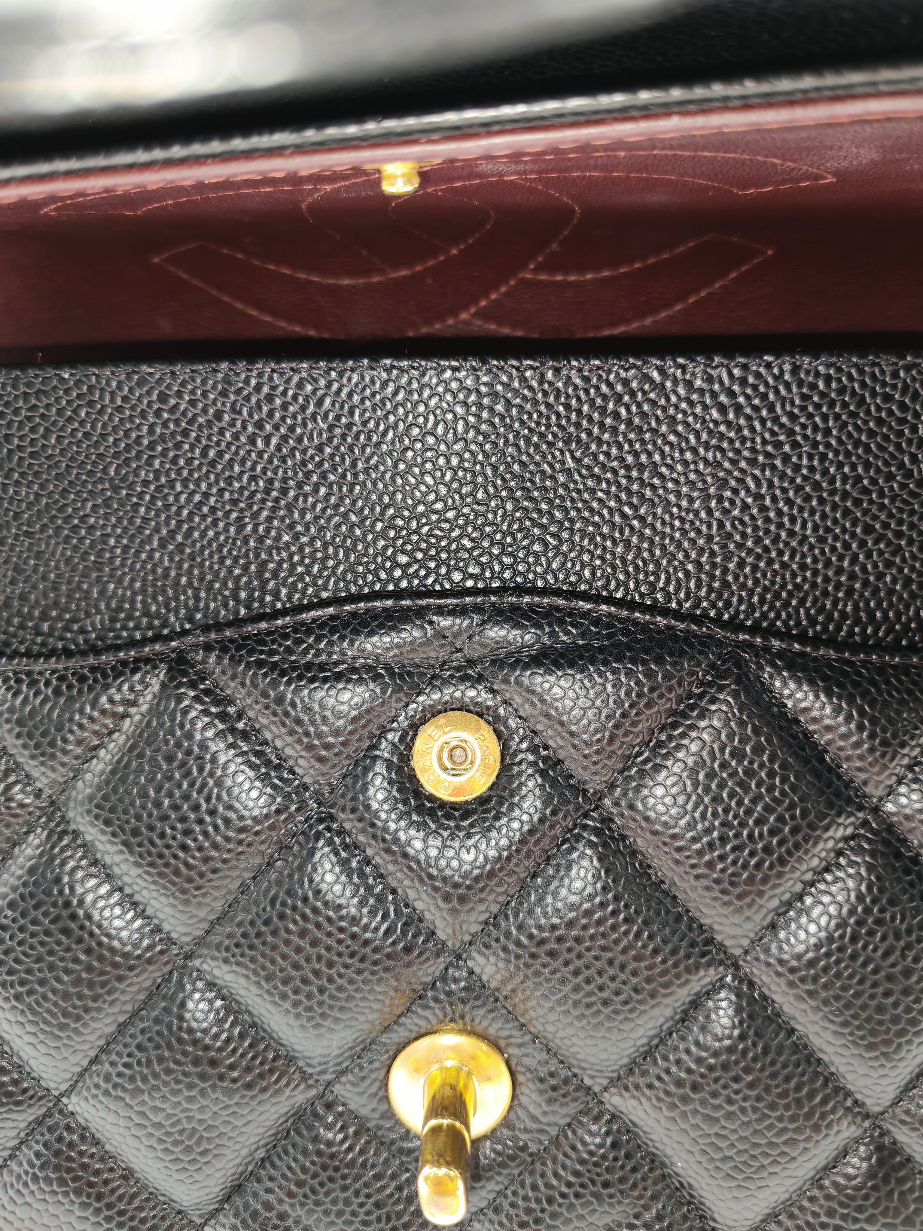 Classic Double Flap Jumbo in Black Quilted Caviar Leather & Gold Hardware Series 16 | Purse Maison Luxury Bags Shop