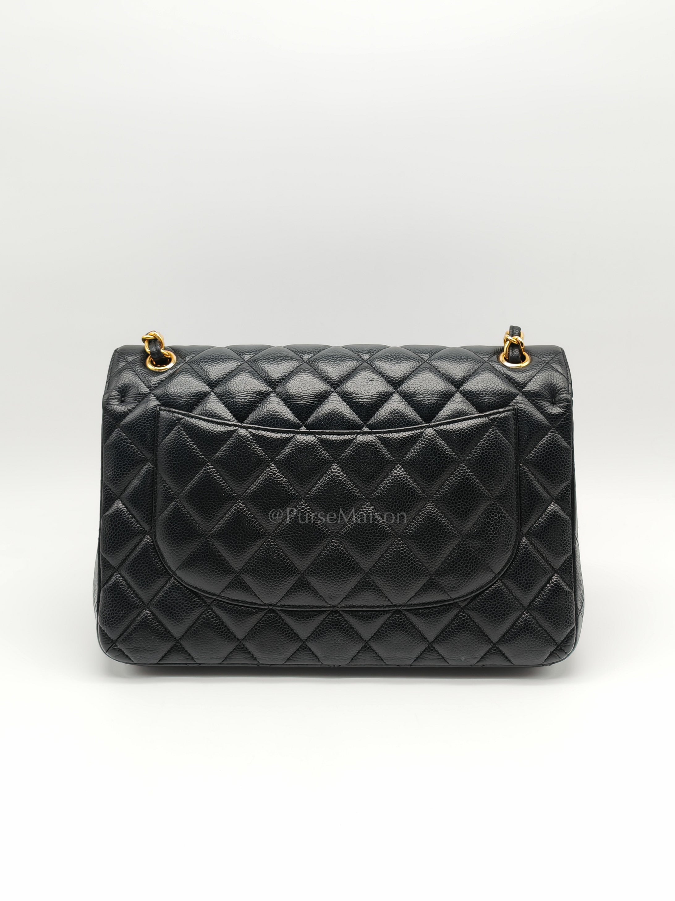 Classic Double Flap Jumbo in Black Quilted Caviar Leather & Gold Hardware Series 16 | Purse Maison Luxury Bags Shop