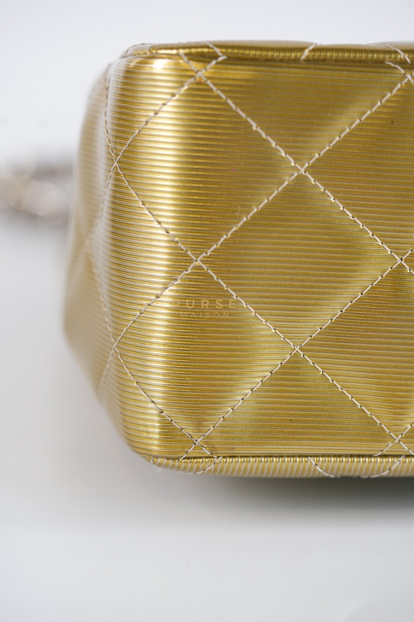 Classic Double Flap Jumbo in Gold Quilted Patent Leather & Silver Hardware Series 17 | Purse Maison Luxury Bags Shop